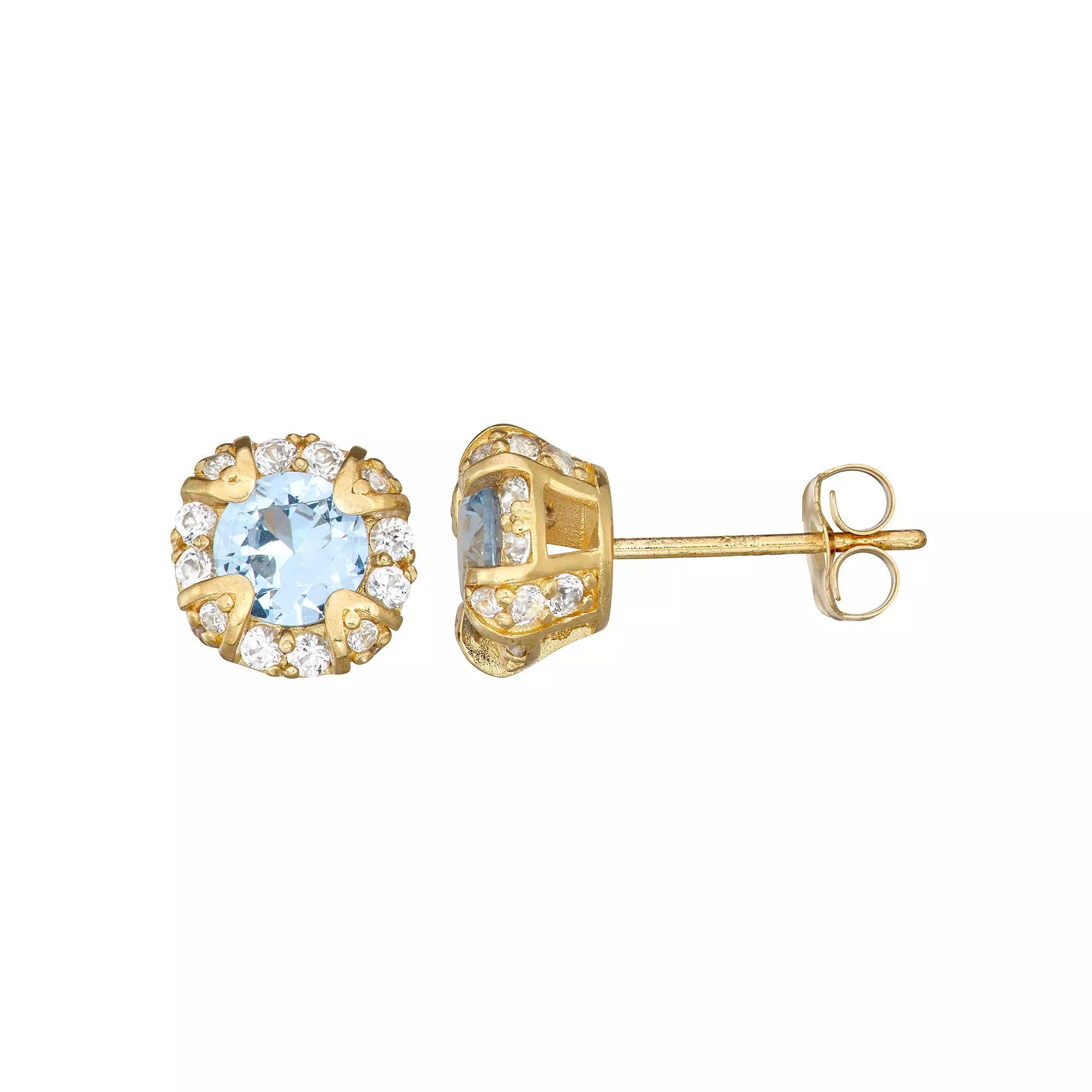 Designs by Gioelli 10k Gold Gemstone Round Halo Stud Earrings, Women's, Swiss Blue Topaz Product Image