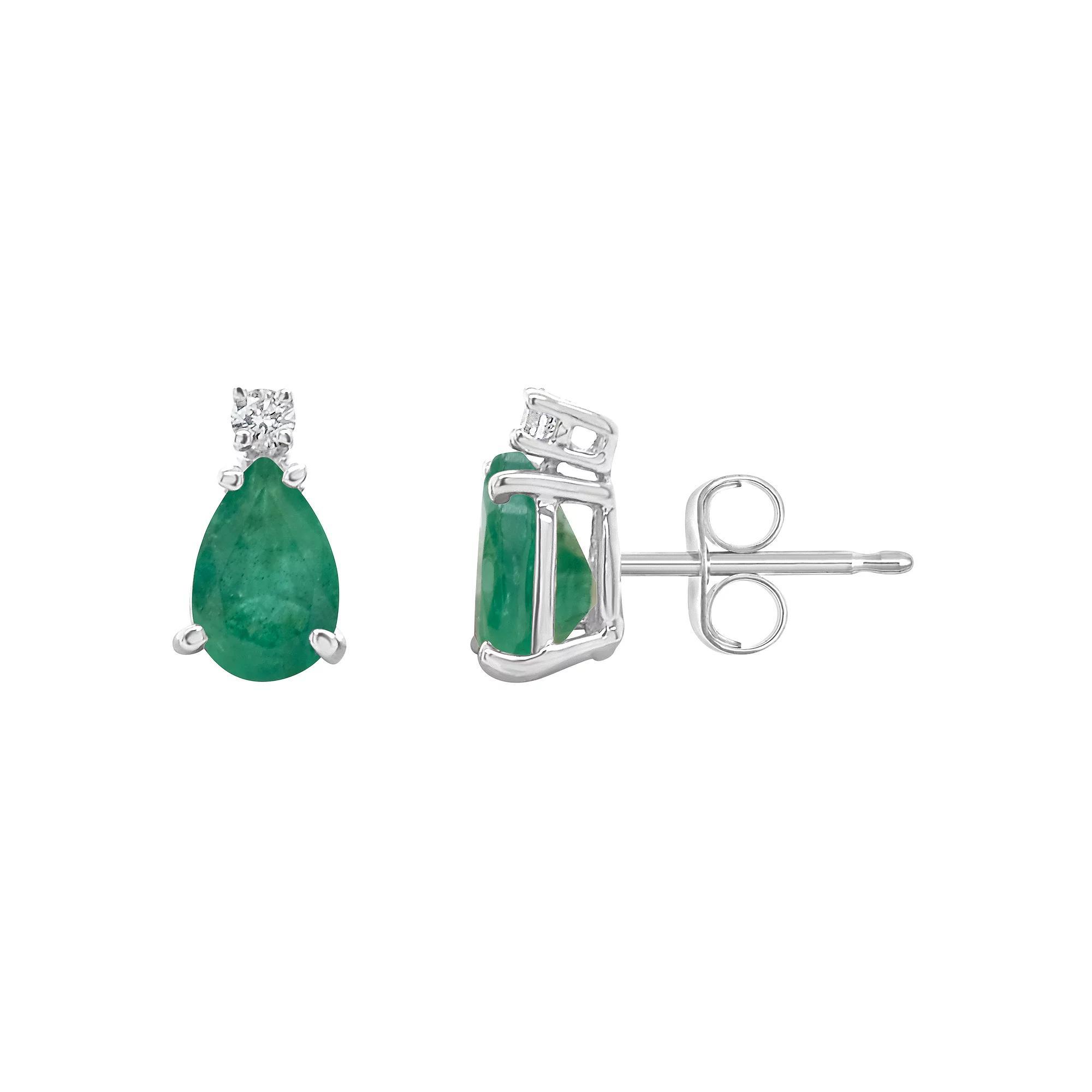 Celebration Gems 14k Gold Emerald Cut Peridot & Diamond Accent Stud Earrings, Women's Product Image