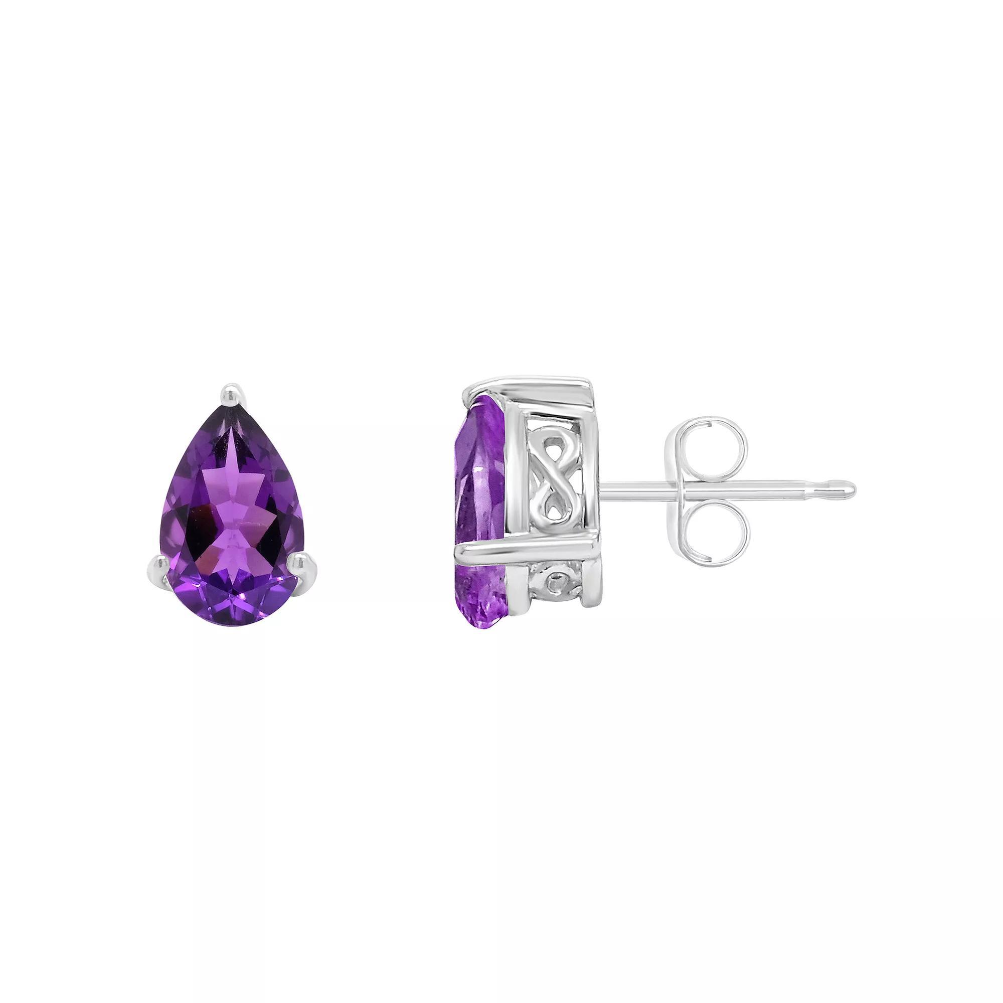 Alyson Layne 14k Gold Pear Cut Amethyst Stud Earrings, Women's, 14k White Gold Product Image