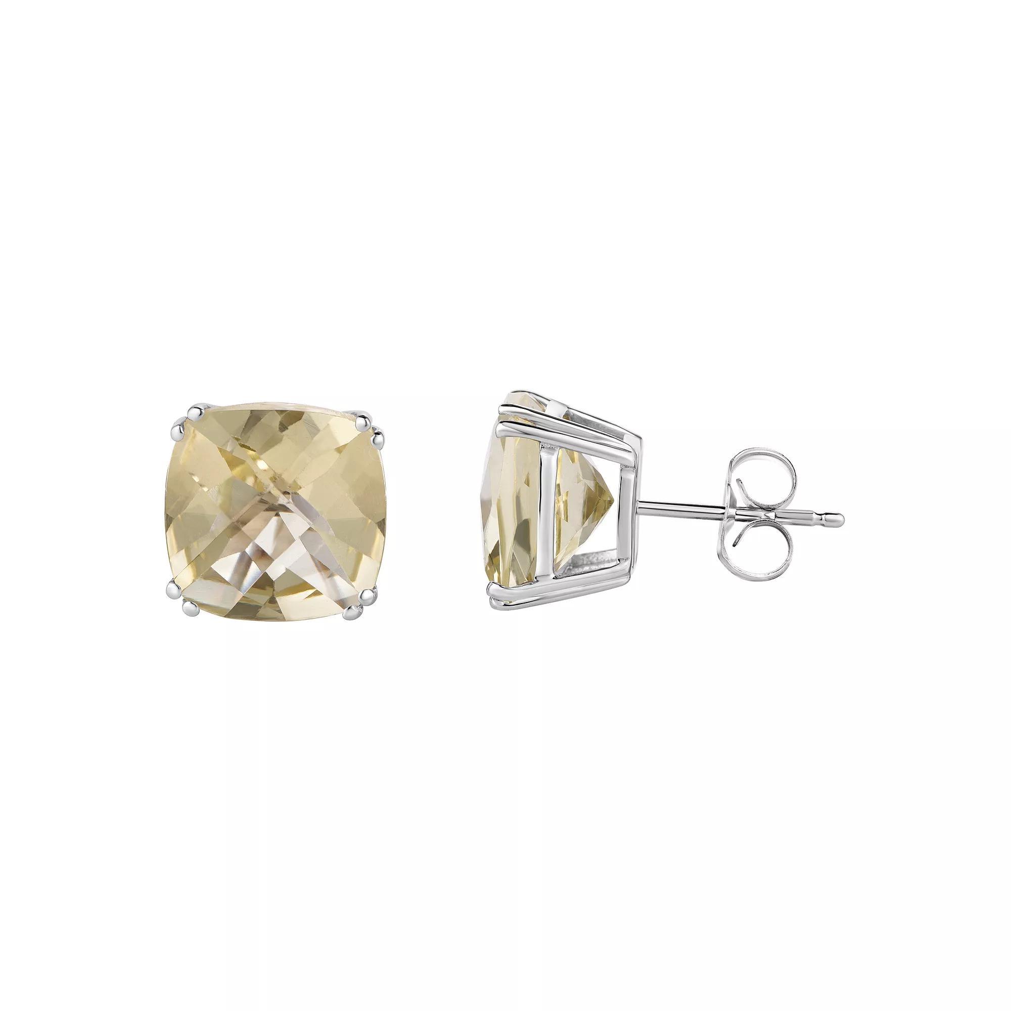 14k White Gold Lemon Quartz Stud Earrings, Womens Product Image