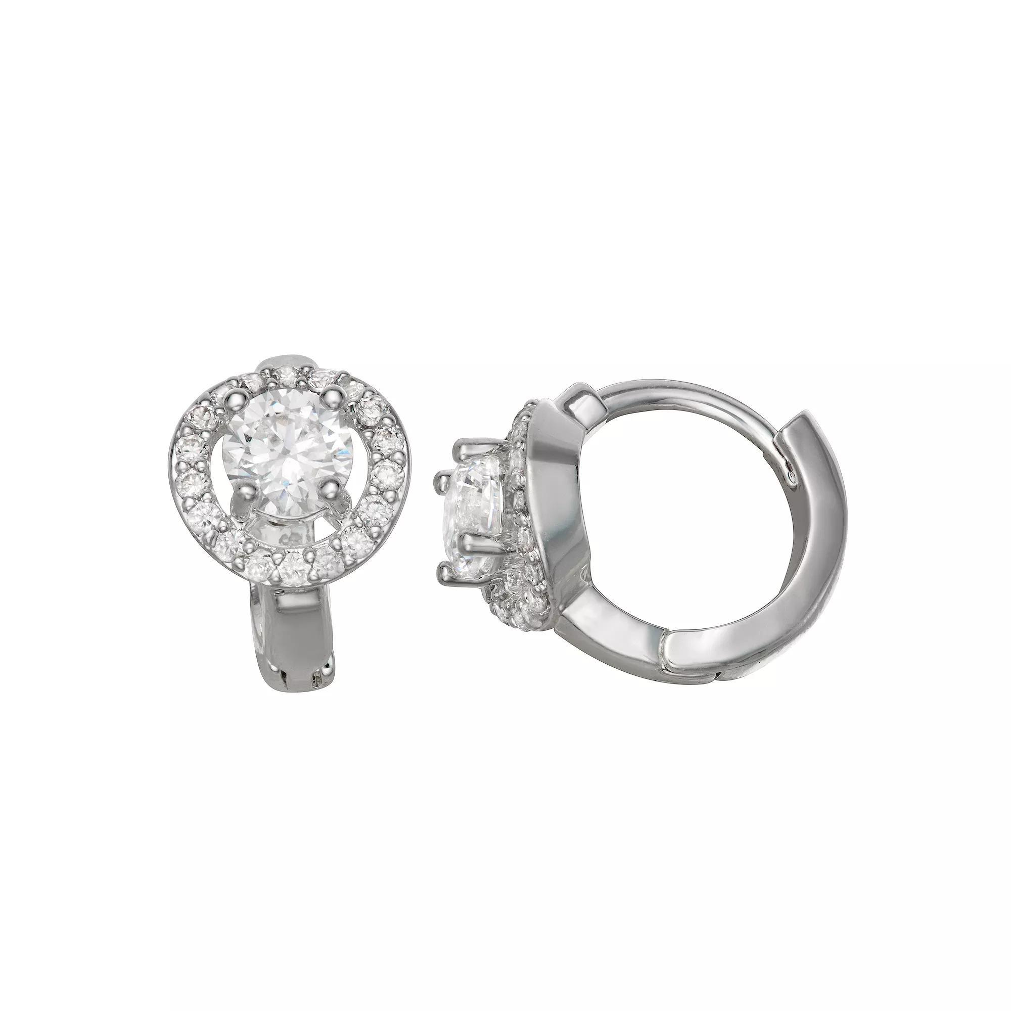 Napier Silver Tone Crystal & Cubic Zirconia 14.5 mm Hoop Earrings, Womens Product Image
