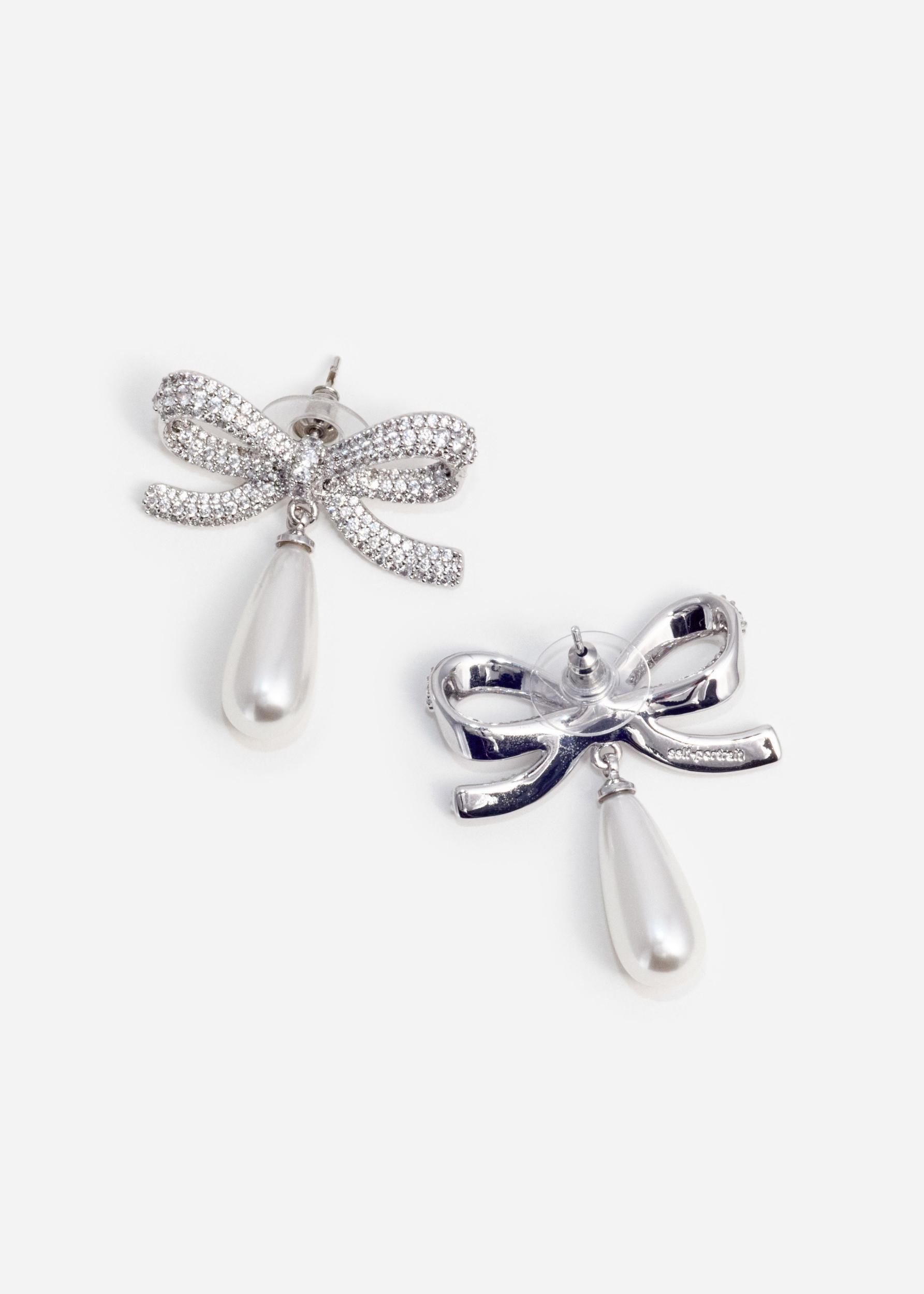 Crystal Bow Pearl Droplet Earrings Product Image
