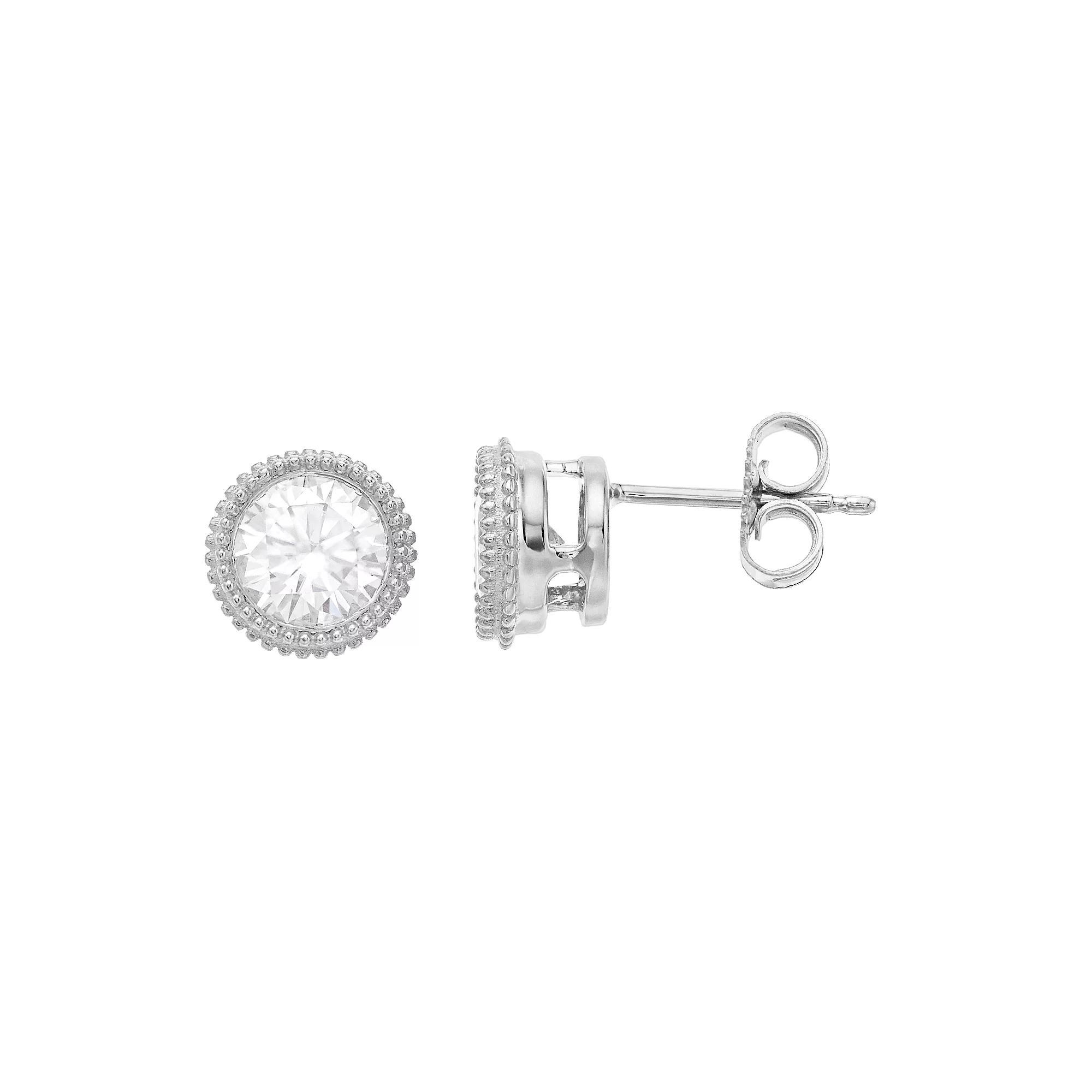 Radiant Fire 14k White Gold Round Cut Lab-Created Moissanite Stud Earrings, Womens Product Image