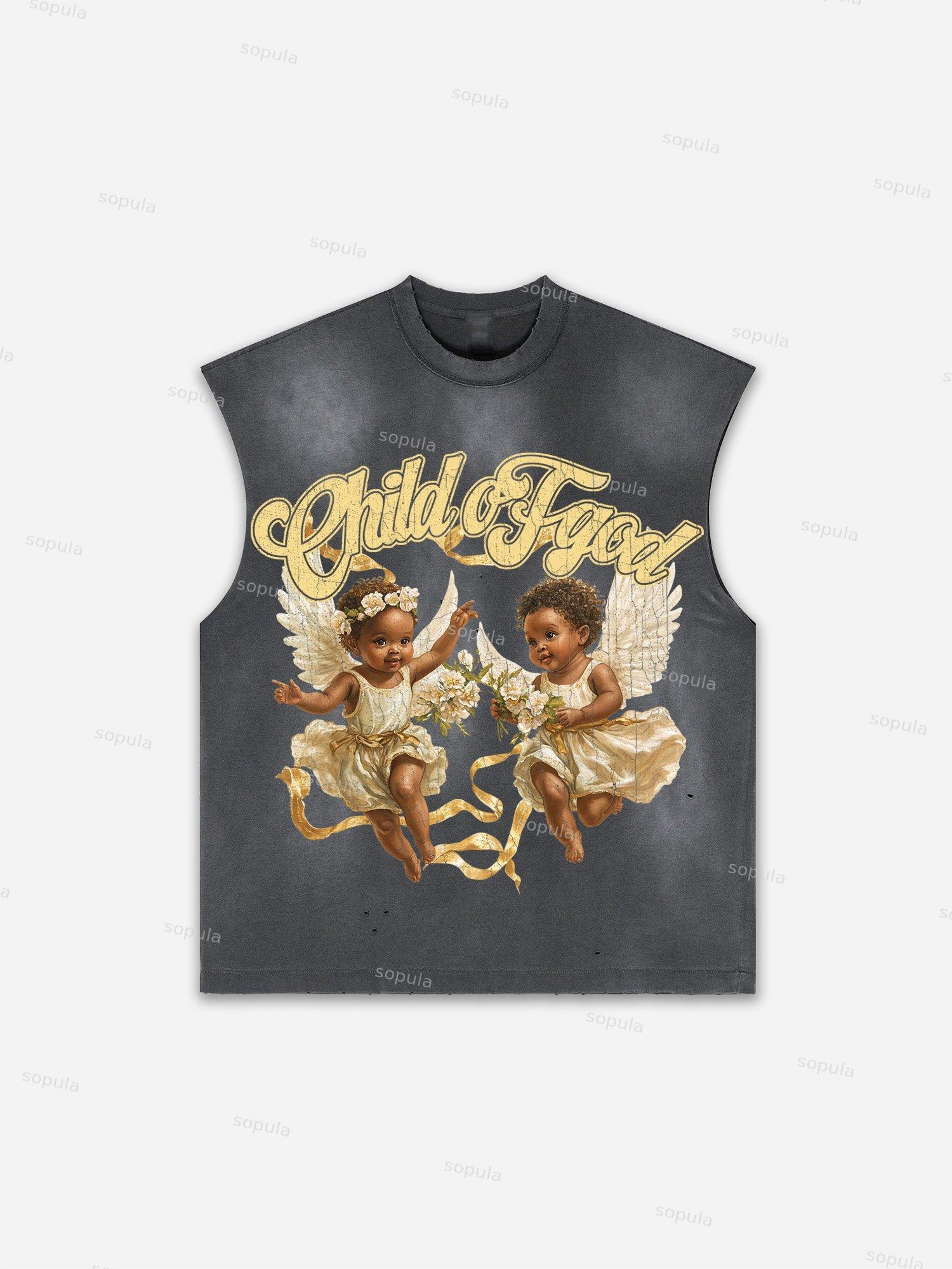 Men's Washed Casual Virtual Shadow Graphic Tank Top Product Image