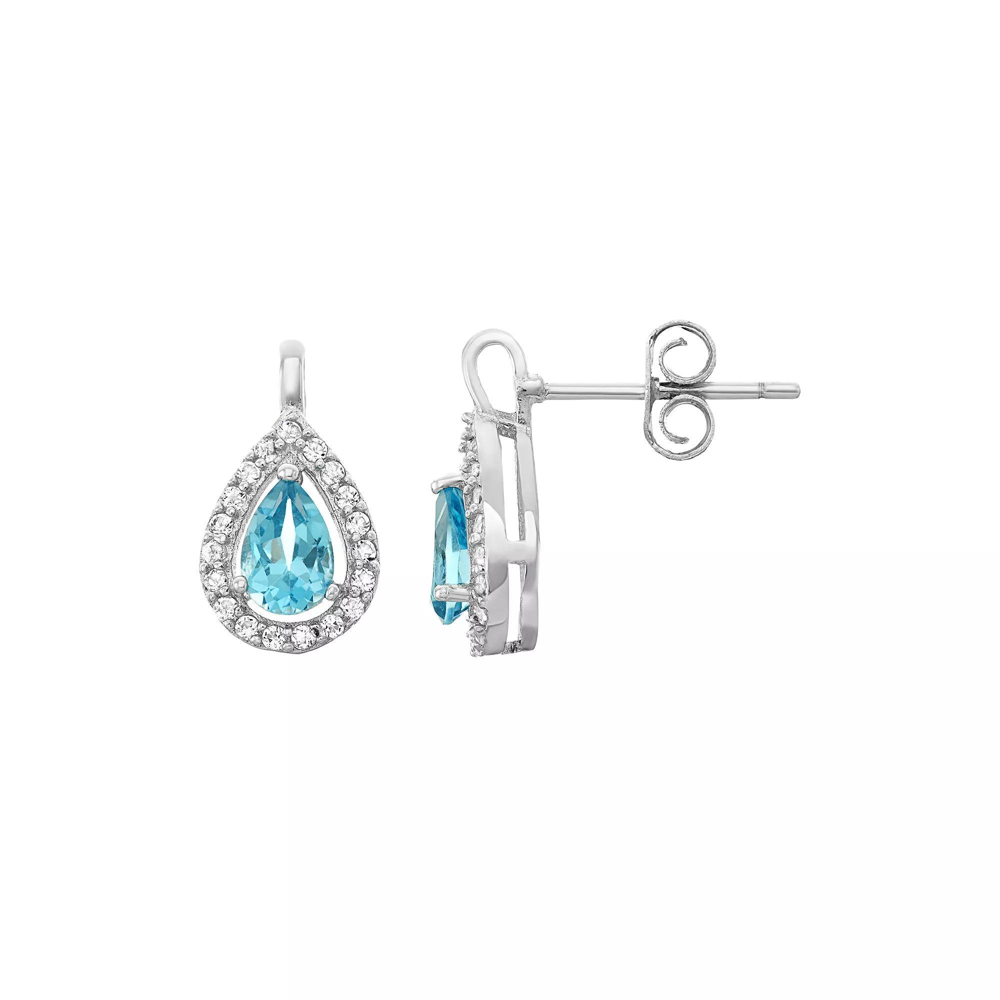 Sterling Silver Blue & White Topaz Teardrop Halo Stud Earrings, Women's Product Image
