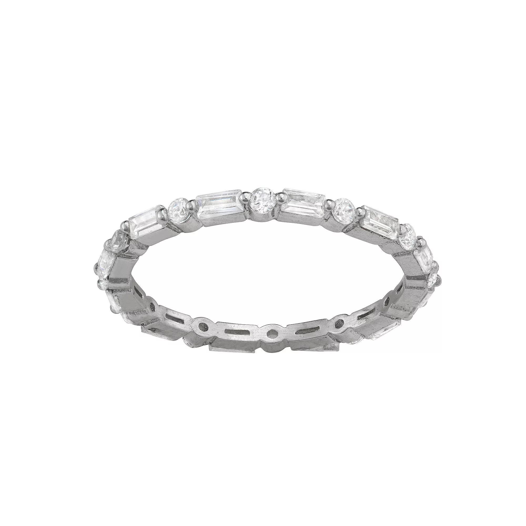 Contessa Di Capri Cubic Zirconia Baguette & Round Cut Eternity Ring, Women's, Size: 9, Sterling Silver Product Image