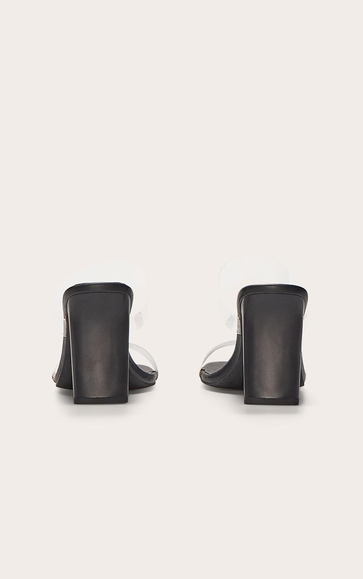Black Pu Square Toe Perspex Straps High Thin Block Heeled Mules Product Image