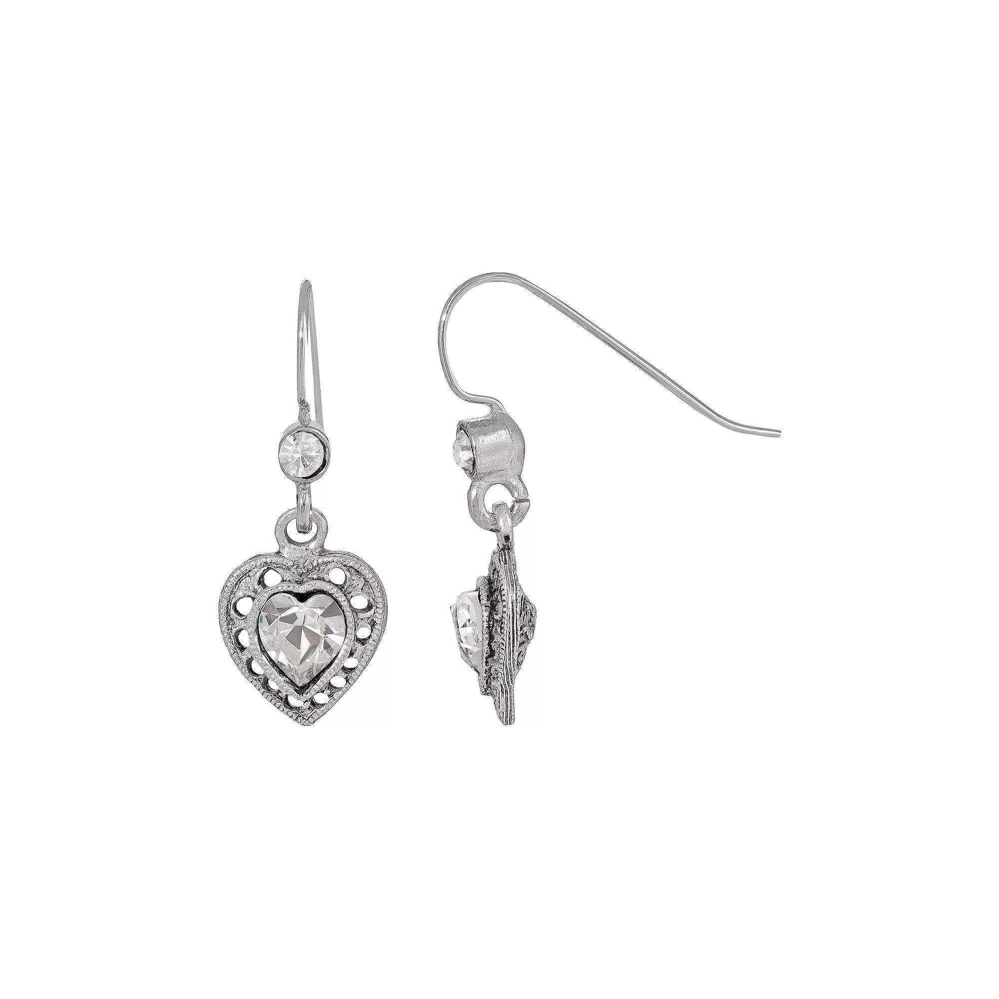 1928 Gold Tone Heart Drop Earrings, Womens, Green Product Image