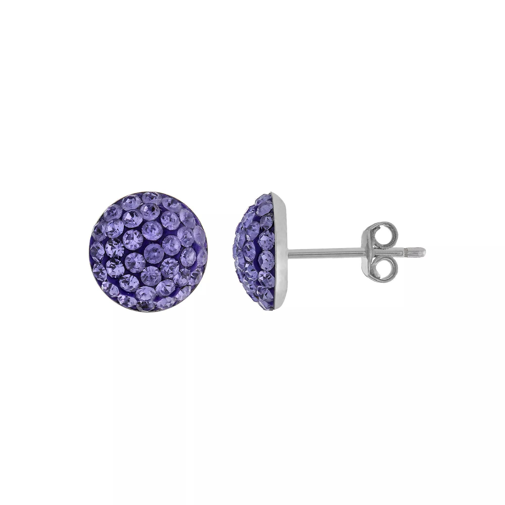 Main and Sterling Sterling Silver Crystal Half Ball Stud Earrings, Women's, Size: 9MM, Purple Product Image