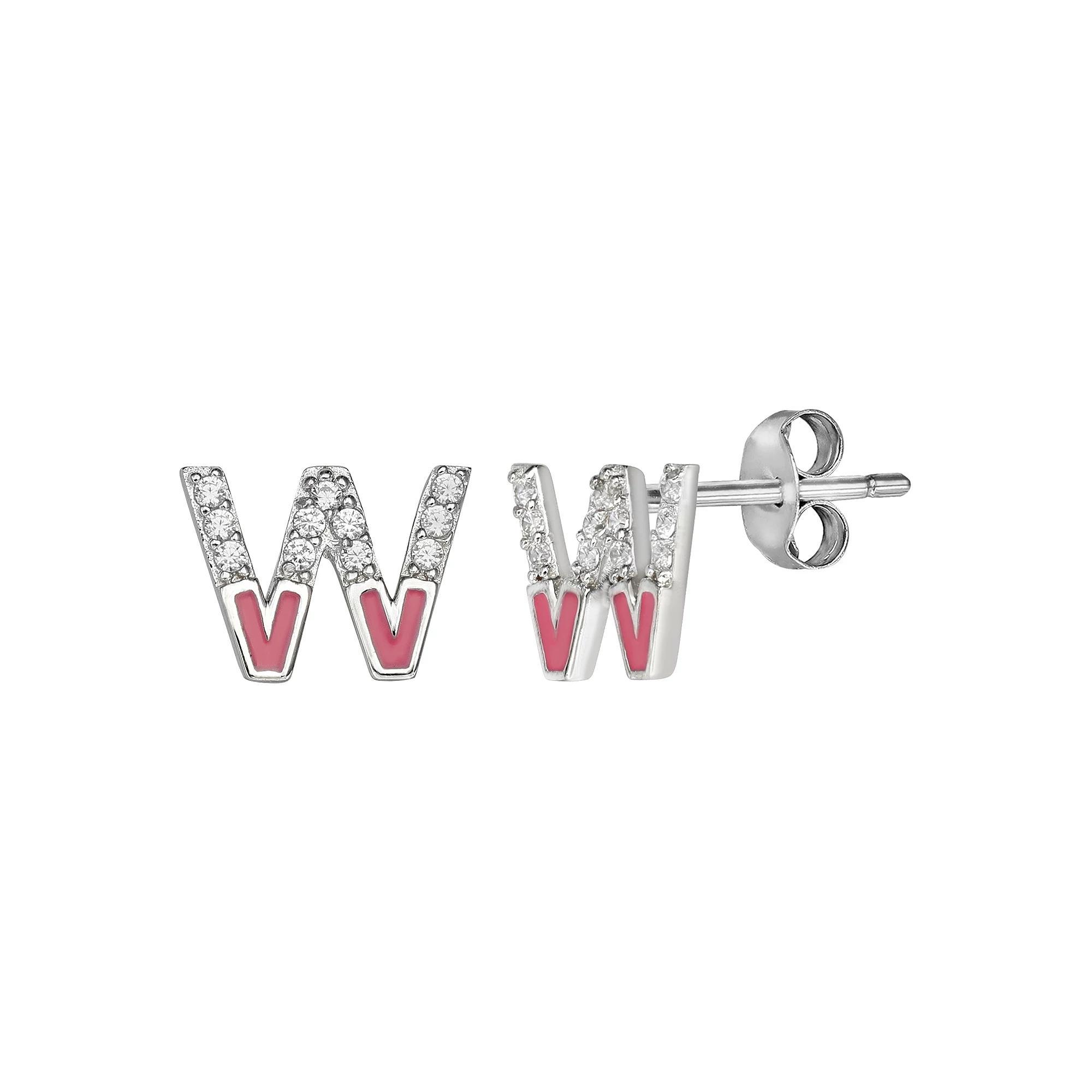 PRIMROSE Sterling Silver Cubic Zirconia Initial Stud Earrings, Women's, Orange K Product Image