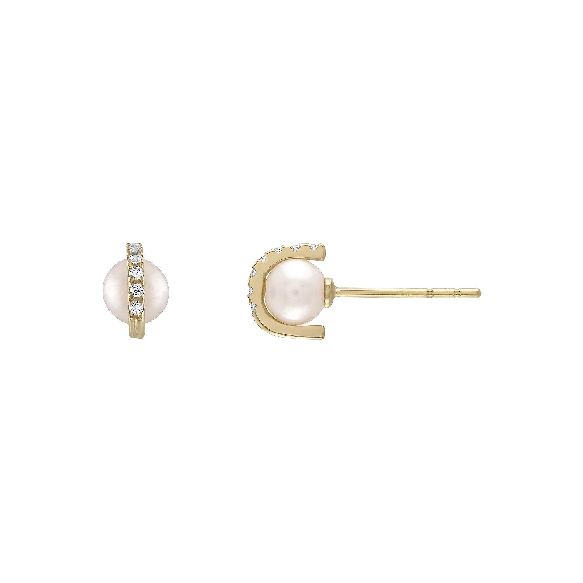 Amella Jewels 10k Gold Freshwater Peal & Cubic Zirconia Earrings, Women's Product Image