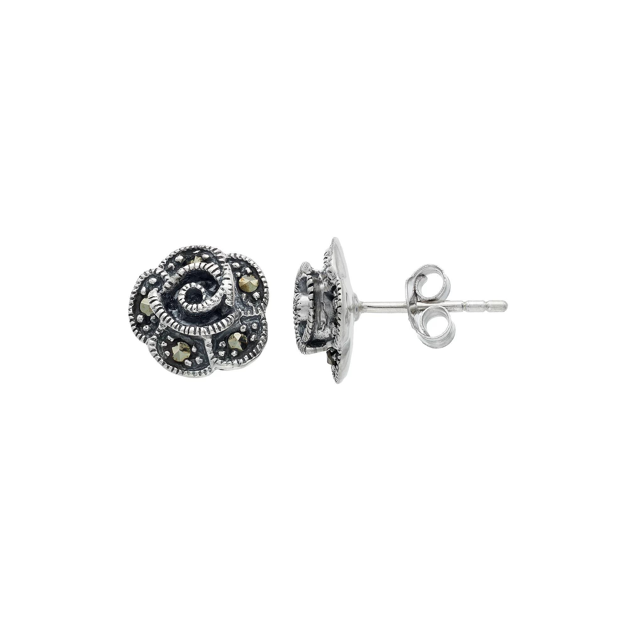 Tori Hill Sterling Silver Marcasite Flower Stud Earrings, Women's Product Image