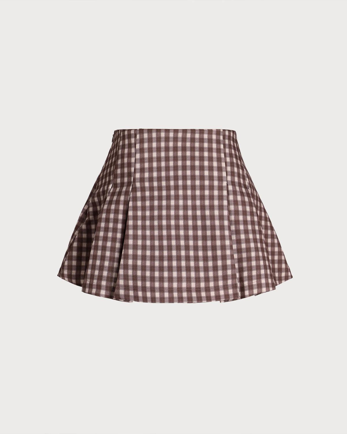 Brown Plaid A-Line Mini Skirt Product Image