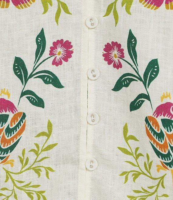 JOHNNY WAS Mixed Floral Printed Linen Long Sleeve Open-Front Cropped Kimono jacket Product Image