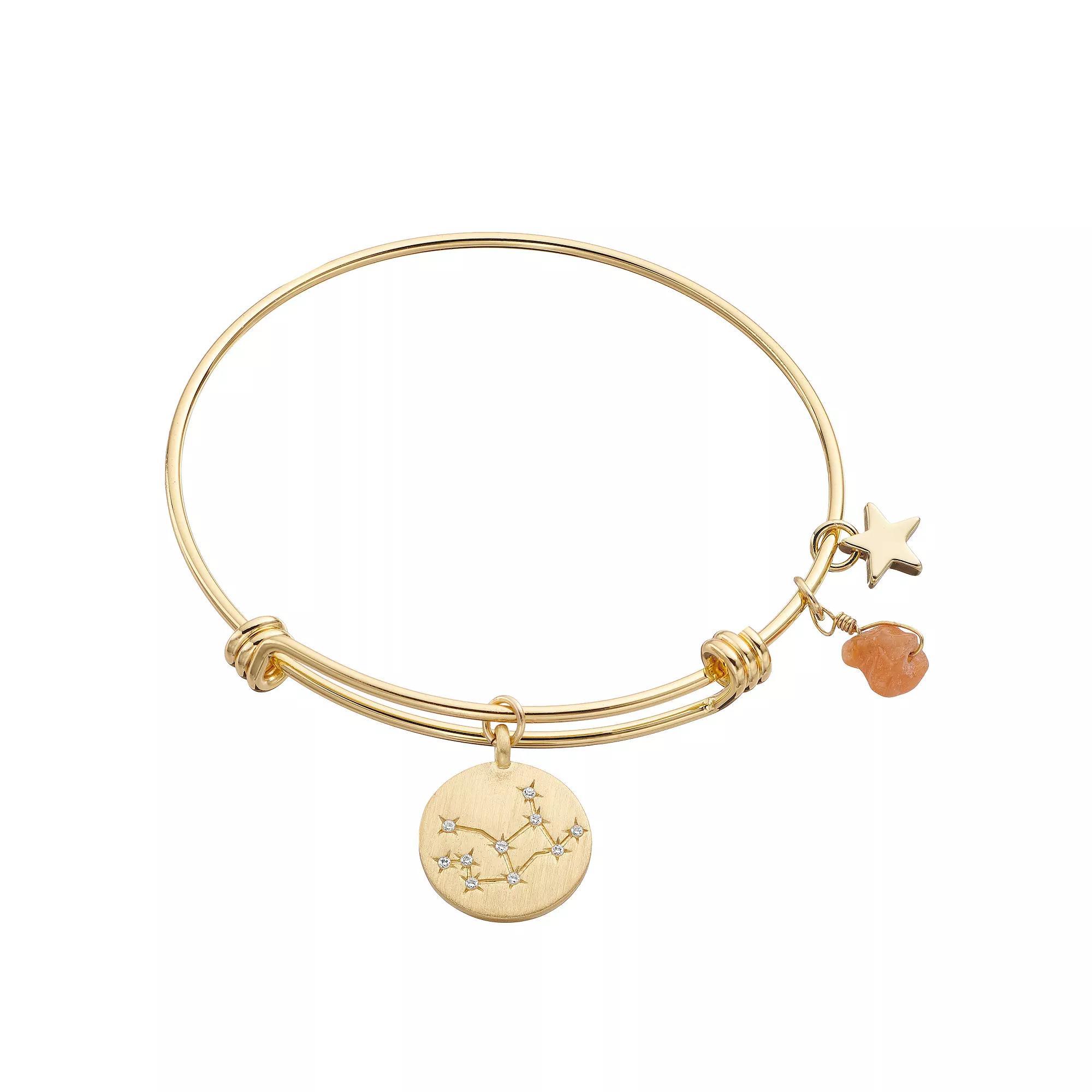City Luxe Horoscope Cubic Zirconia Disk Bangle Bracelet with Genuine Stone & Star Charm, Women's, Gold Tone Virgo Product Image
