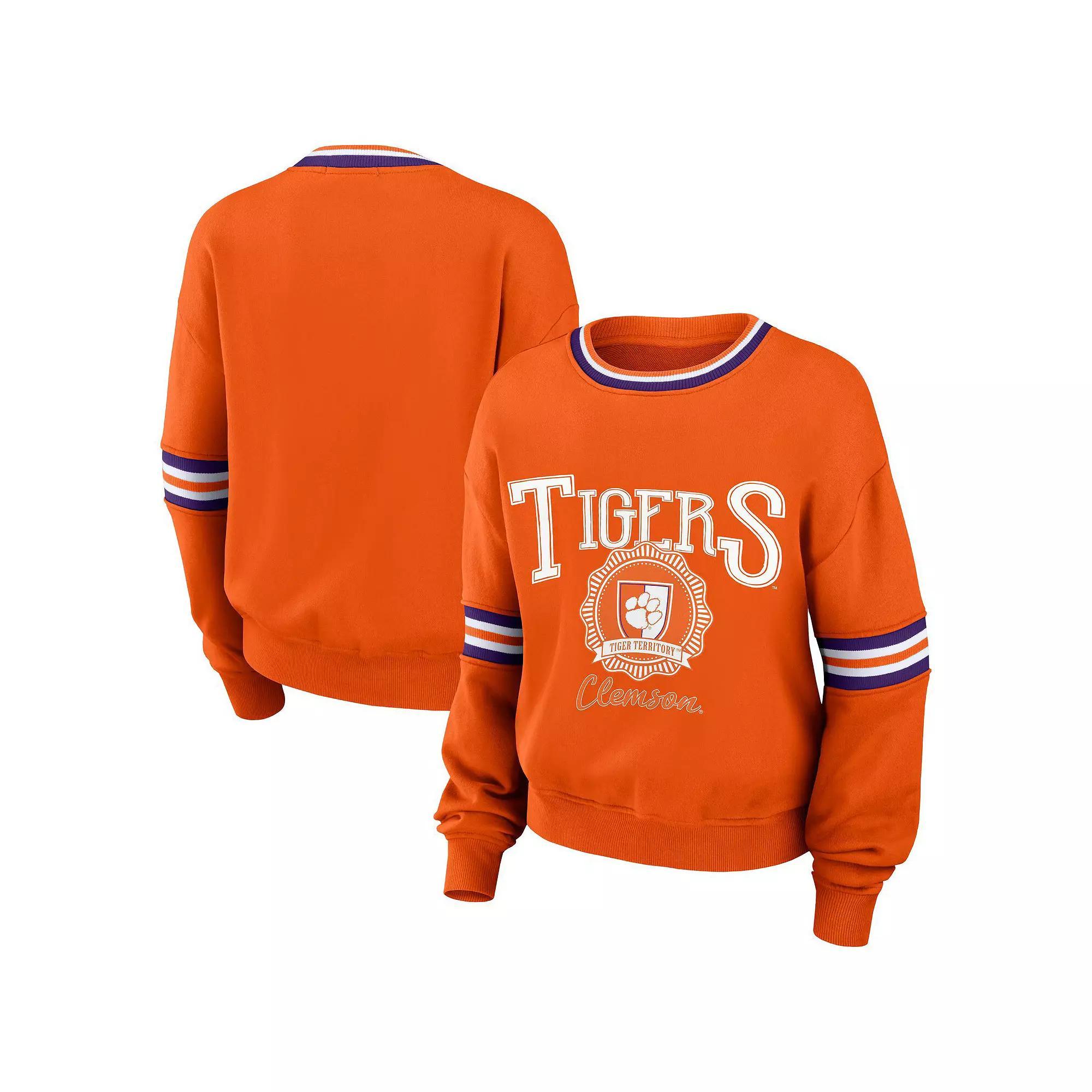 Women's WEAR by Erin Andrews Orange Clemson Tigers Vintage Pullover Sweatshirt, Size: Medium Product Image