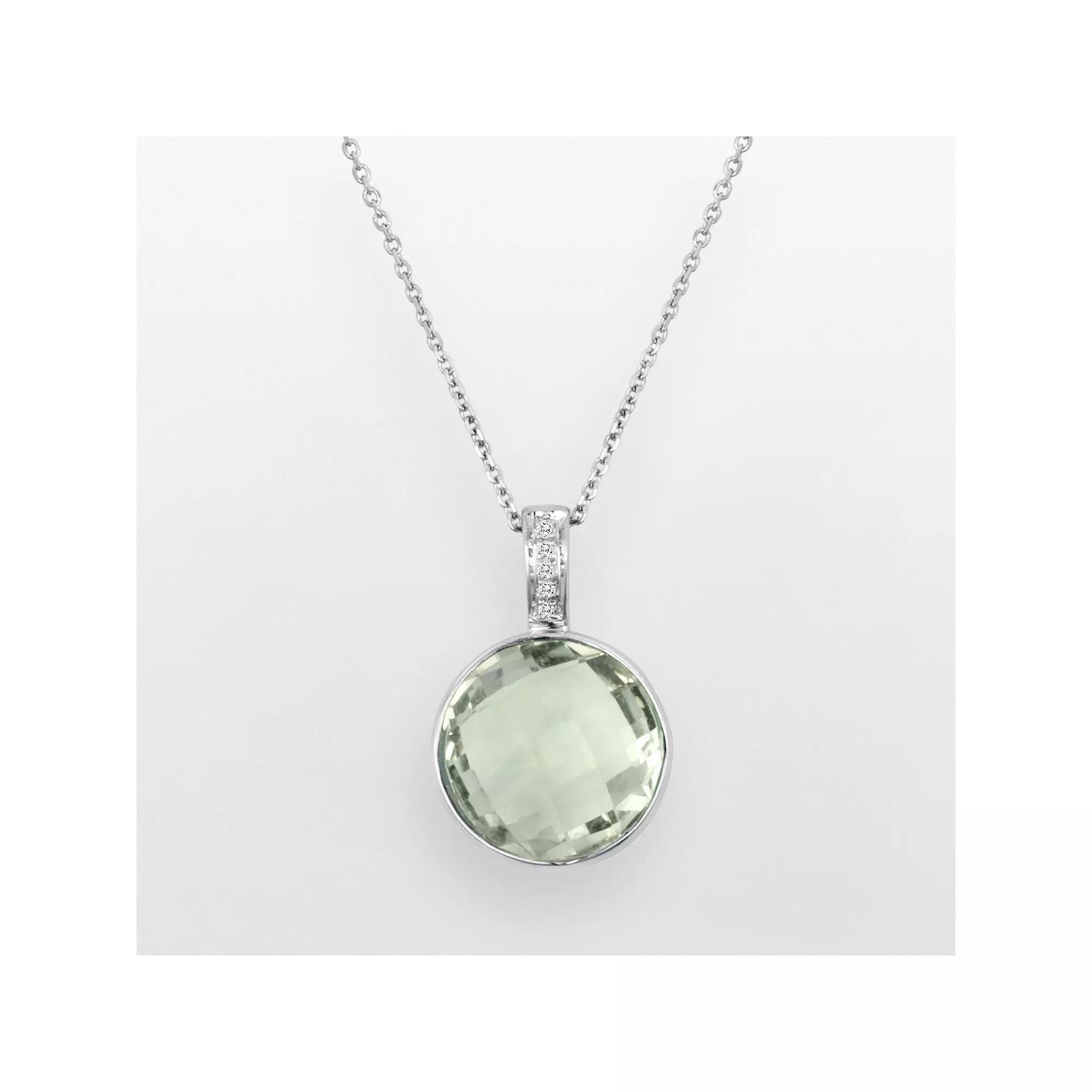 Sterling Silver Green Quartz & Diamond Accent Pendant, Womens Multicolor Product Image