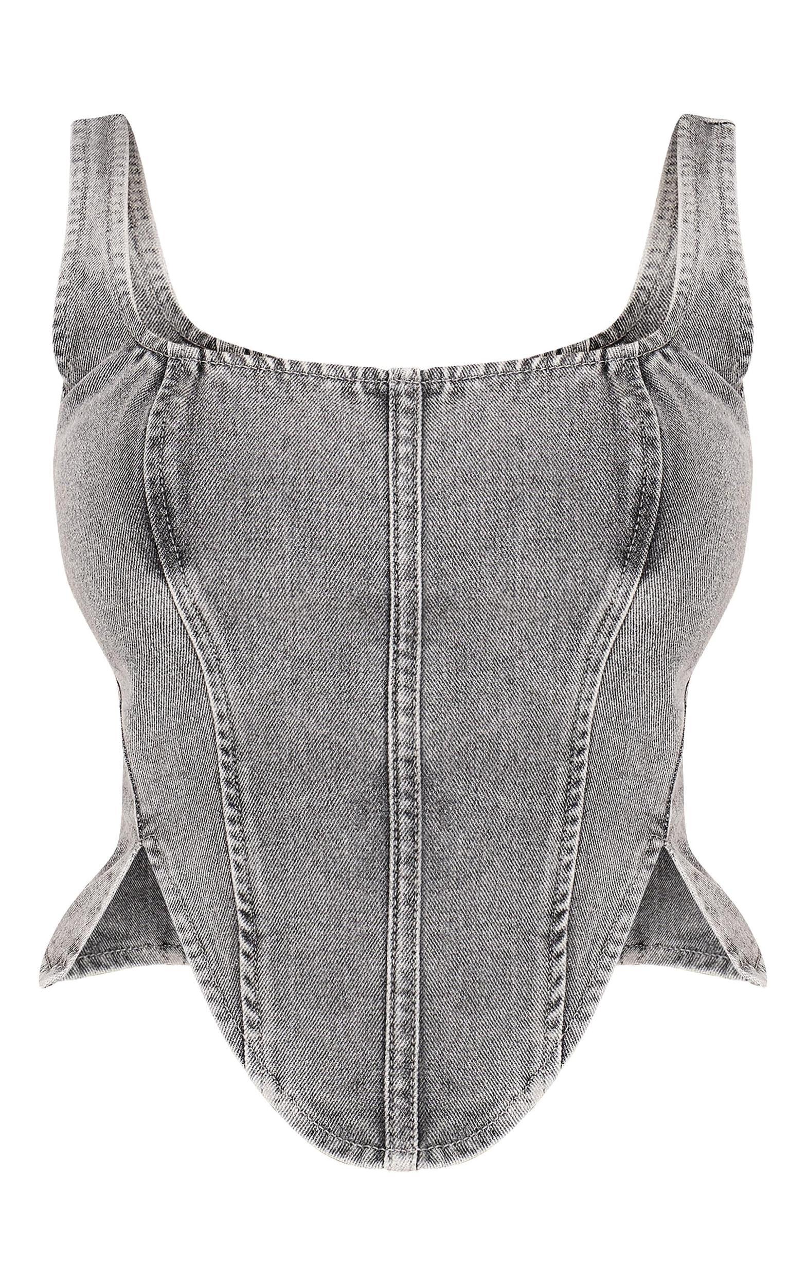 Petite Light Grey Denim Lace Up Corset Top Product Image