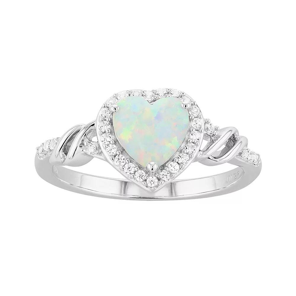 Sterling Silver Lab-Created White Opal & Lab-Created White Sapphire Heart Ring, Women's, Size: 7 Product Image