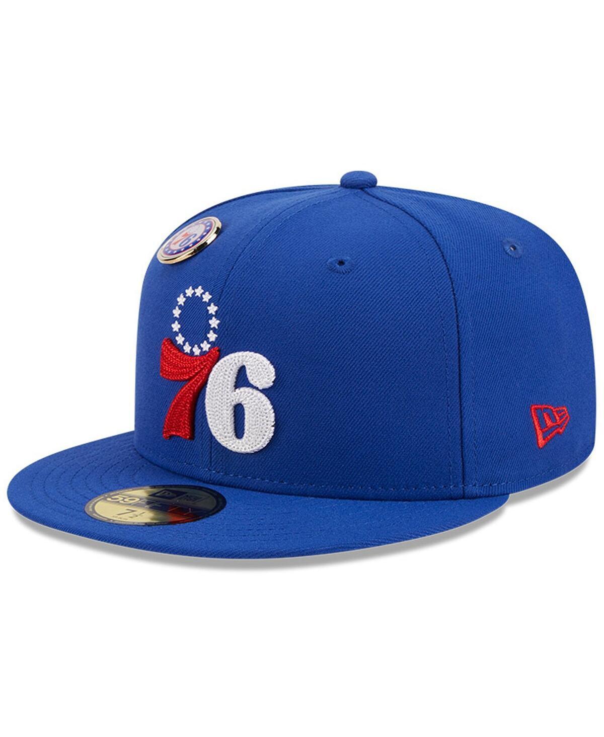 Men's New Era Royal Philadelphia 76ers Chainstitch Logo Pin 59FIFTY Fitted Hat, Size: 7 1/4, 76r Blue Product Image
