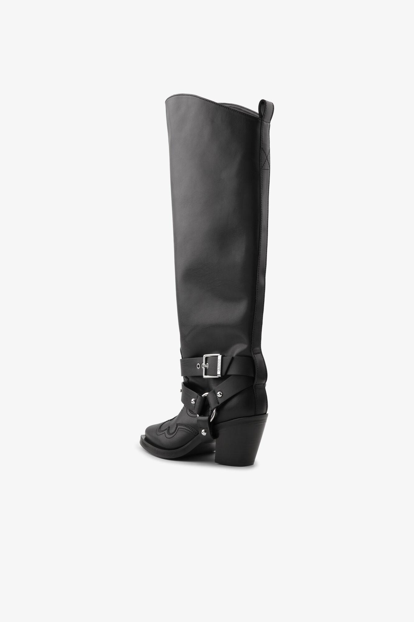 Black High Shaft Embroidered Western Boots Product Image