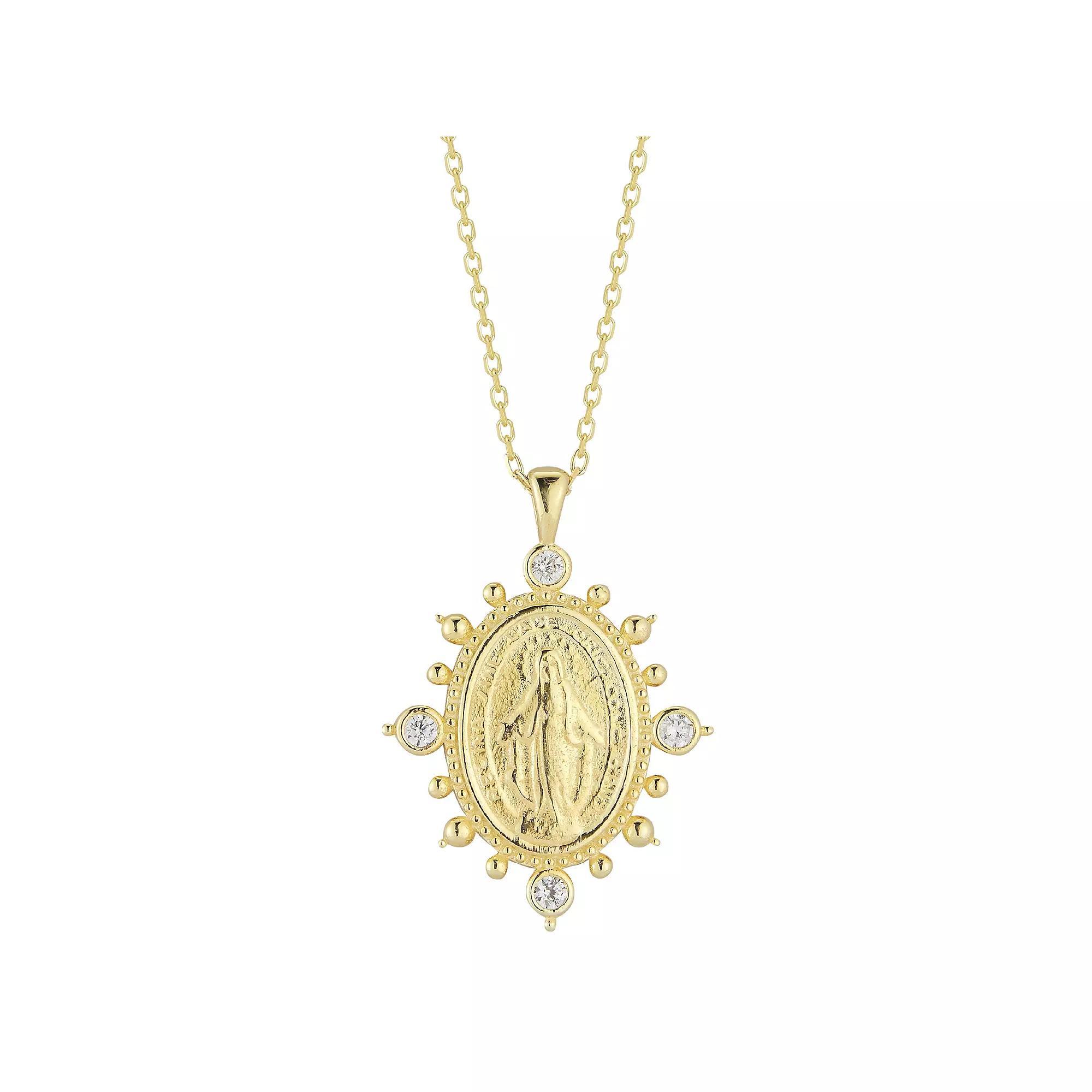 Sunkissed Sterling Cubic Zirconia Virgin Mary Necklace, Women's, Gold Tone Product Image