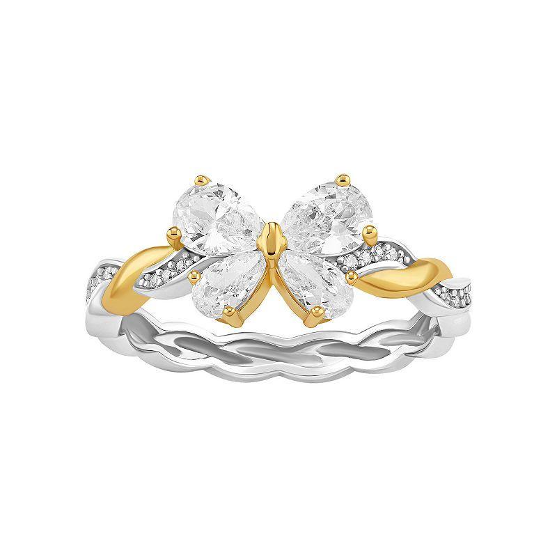 PRIMROSE Sterling Silver Cubic Zirconia Butterfly Twisted Band Ring, Women's, Size: 7, Two Tone Yellow Clear Product Image