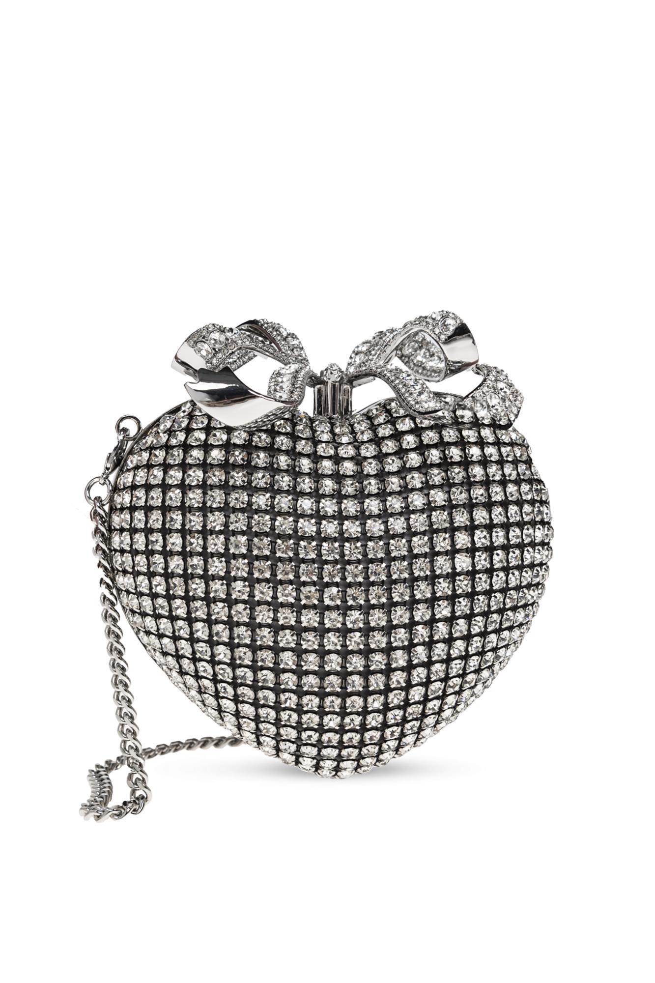SELF-PORTRAIT Self Portrait Clutch With Shimmering Crystals In Silver Product Image