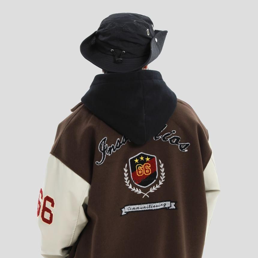 Collared Lettering Button-Up Baseball Jacket Product Image