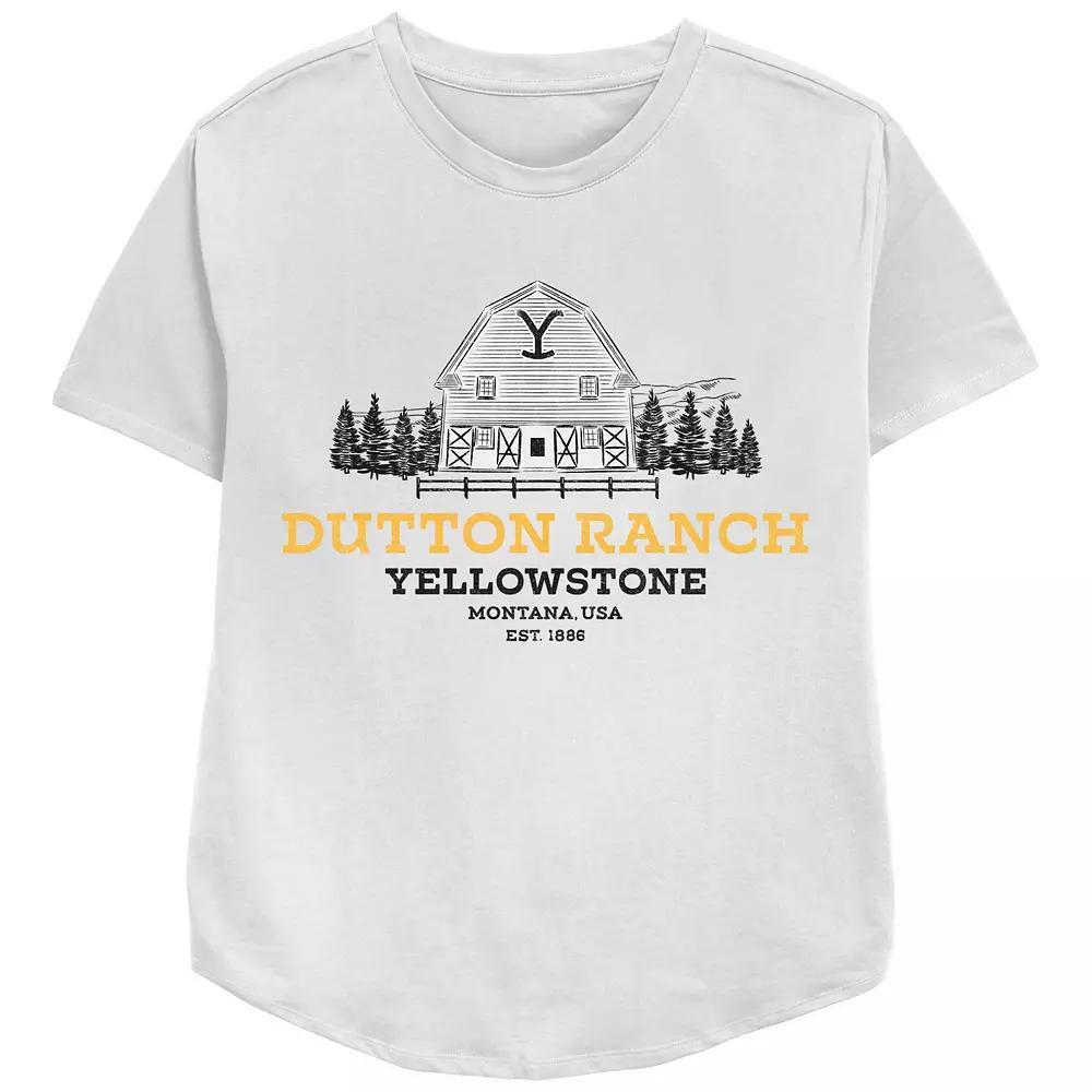 Women's Yellowstone Dutton Ranch Barn Relaxed Fit Graphic Tee, Girl's, Size: Medium, White Product Image