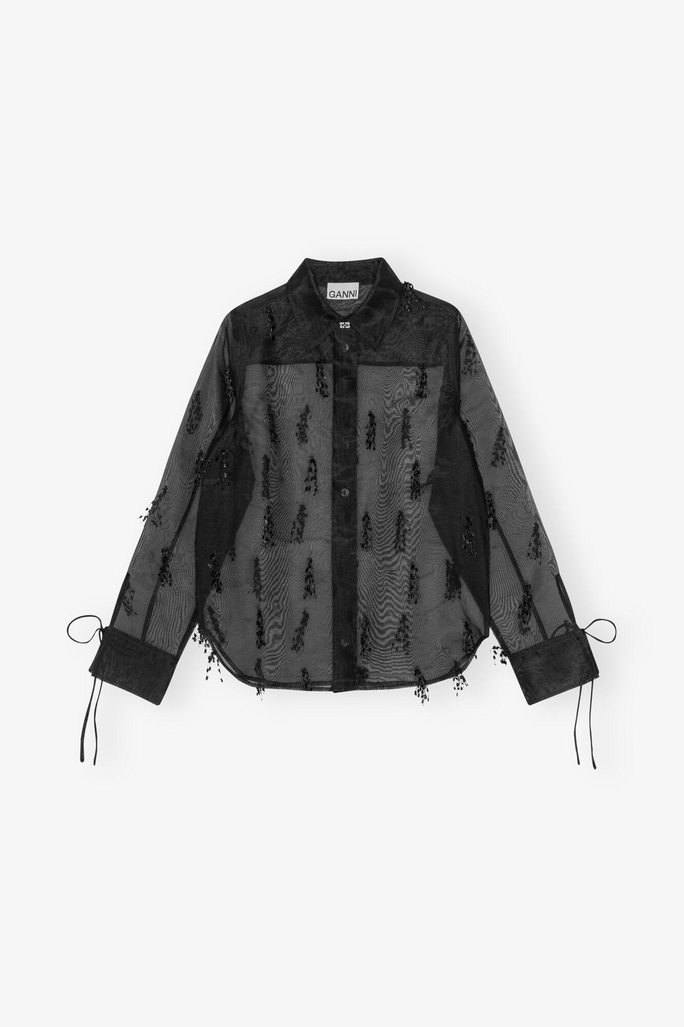 Black Fringed Organza Shirt Product Image