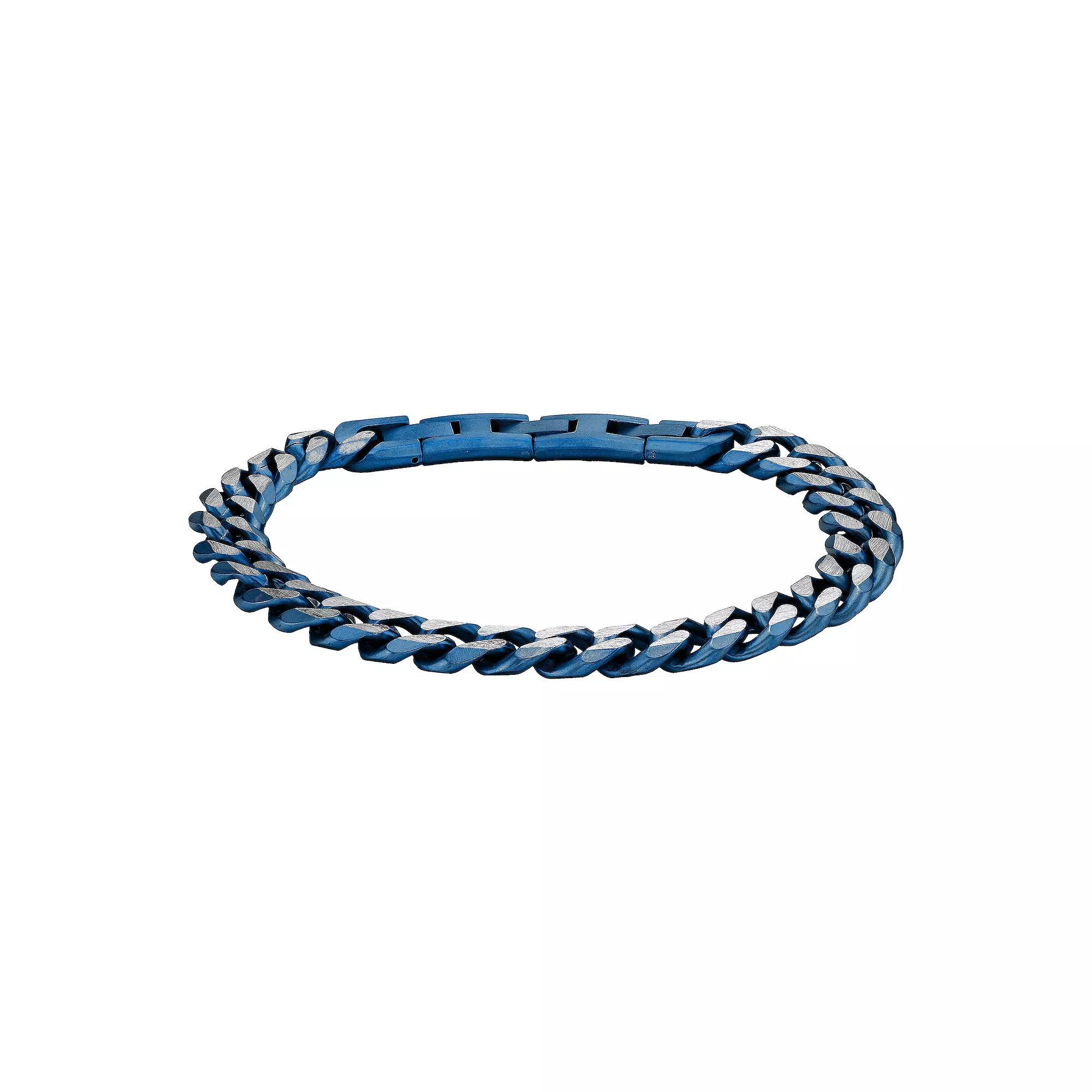Men's LYNX Blue Ion-Plated Stainless Steel 8mm Curb Chain Bracelet, Size: 9" Product Image