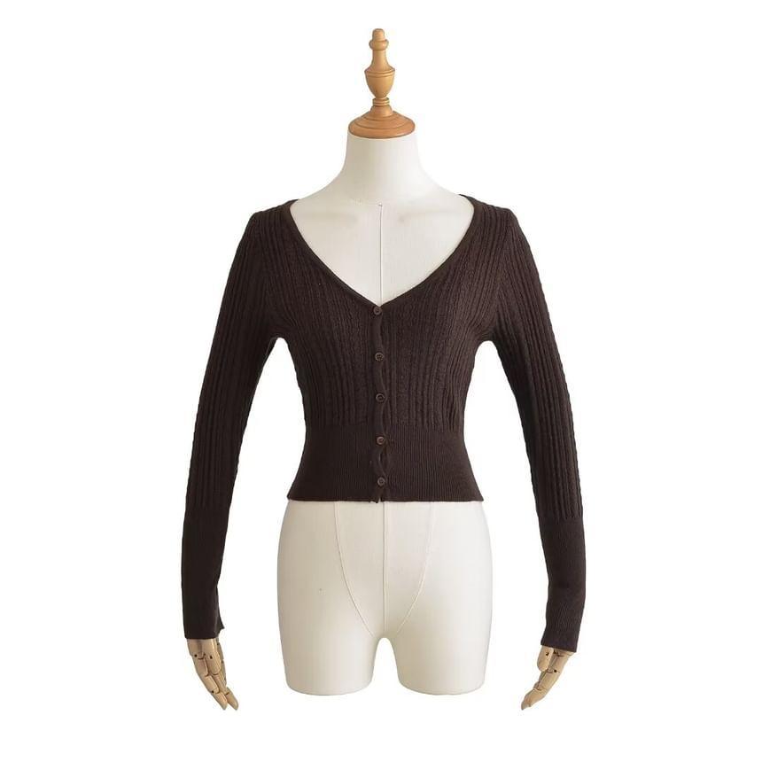 V-Neck Plain Cropped Cardigan Product Image