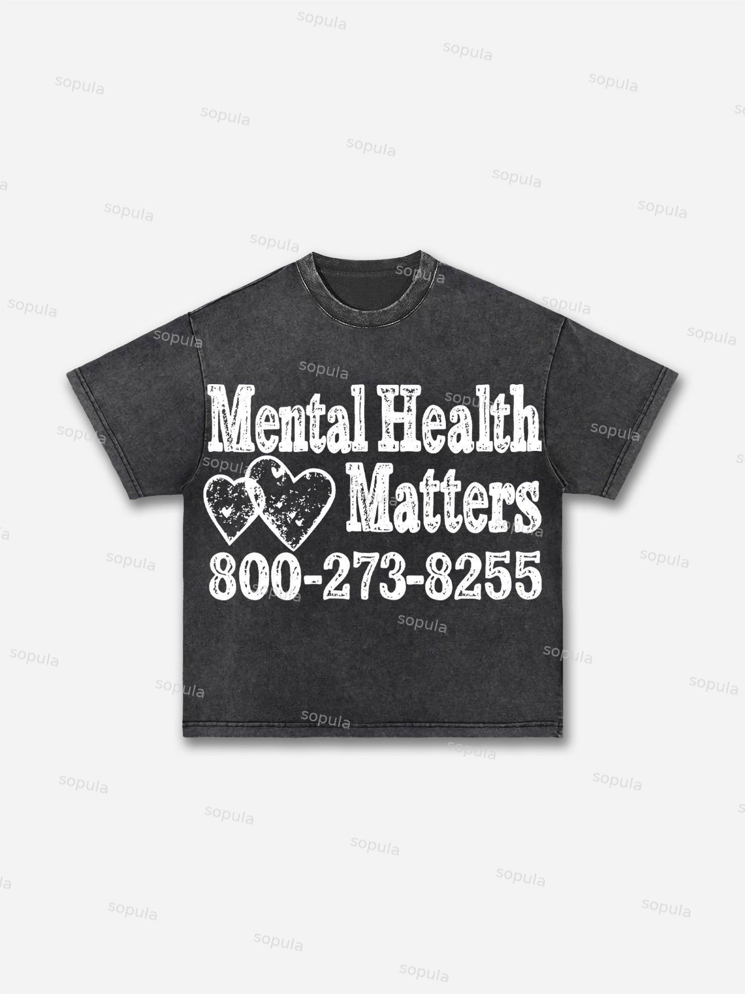 Mental Health Matters Graphic Print Acid Wash T-shirt Product Image
