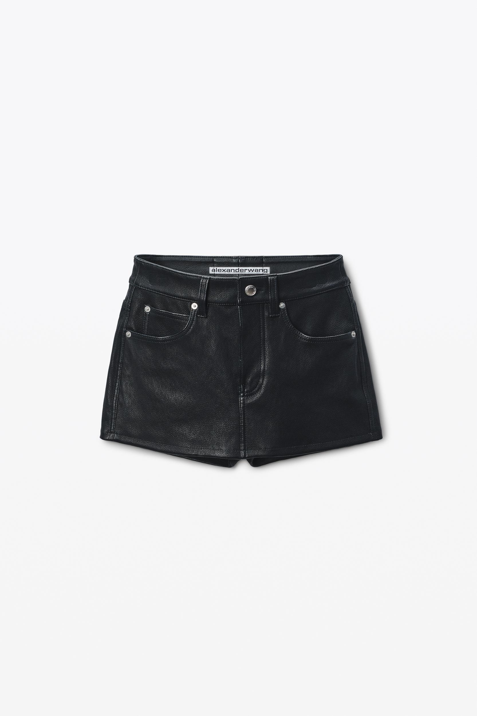 Black Lambskin Leather Miniskort Product Image