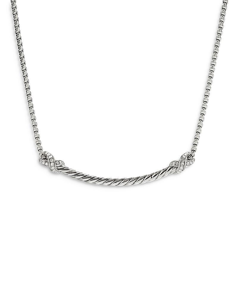 David Yurman Sterling Silver Petite X Diamond Bar Pendant Necklace, 15 Product Image