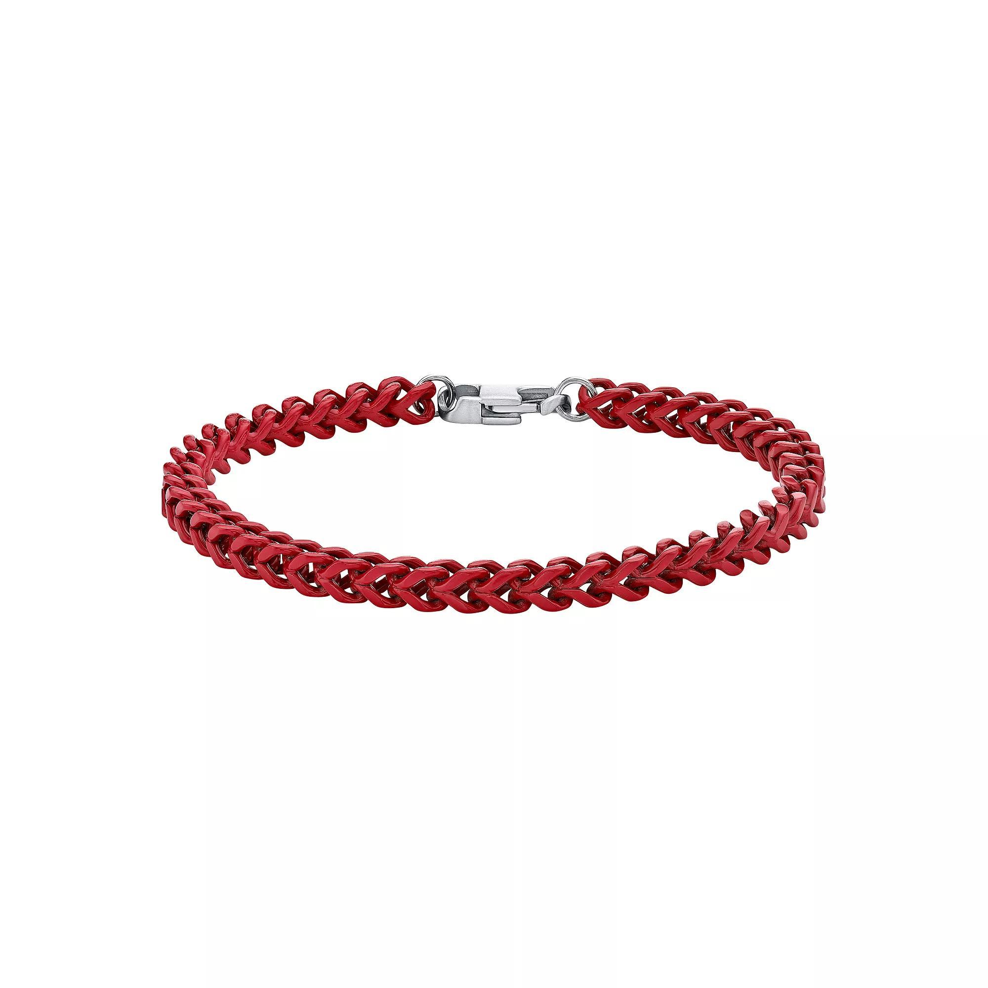 Men's LYNX Stainless Steel Red Acrylic Franco Chain Bracelet, Size: 9" Product Image