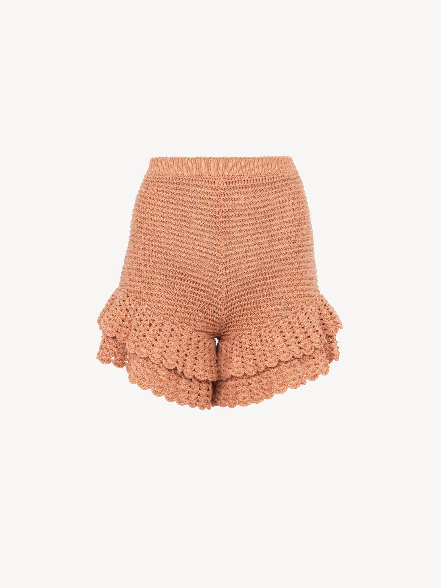 Fitted ruffled cardigan in crochet knit Product Image