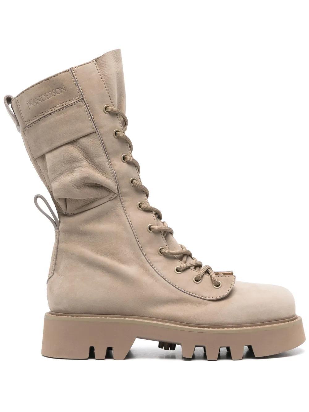 JW ANDERSON Leather Combat Boots In Neutrals Product Image