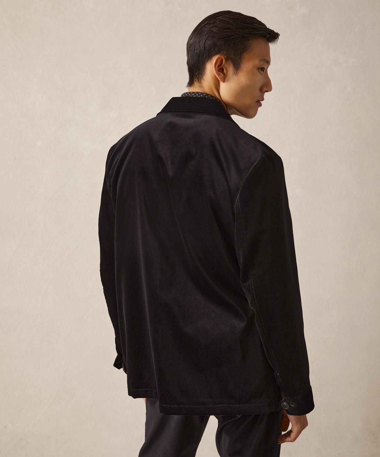 Italian Velvet Tailored Chore Coat in Black Product Image