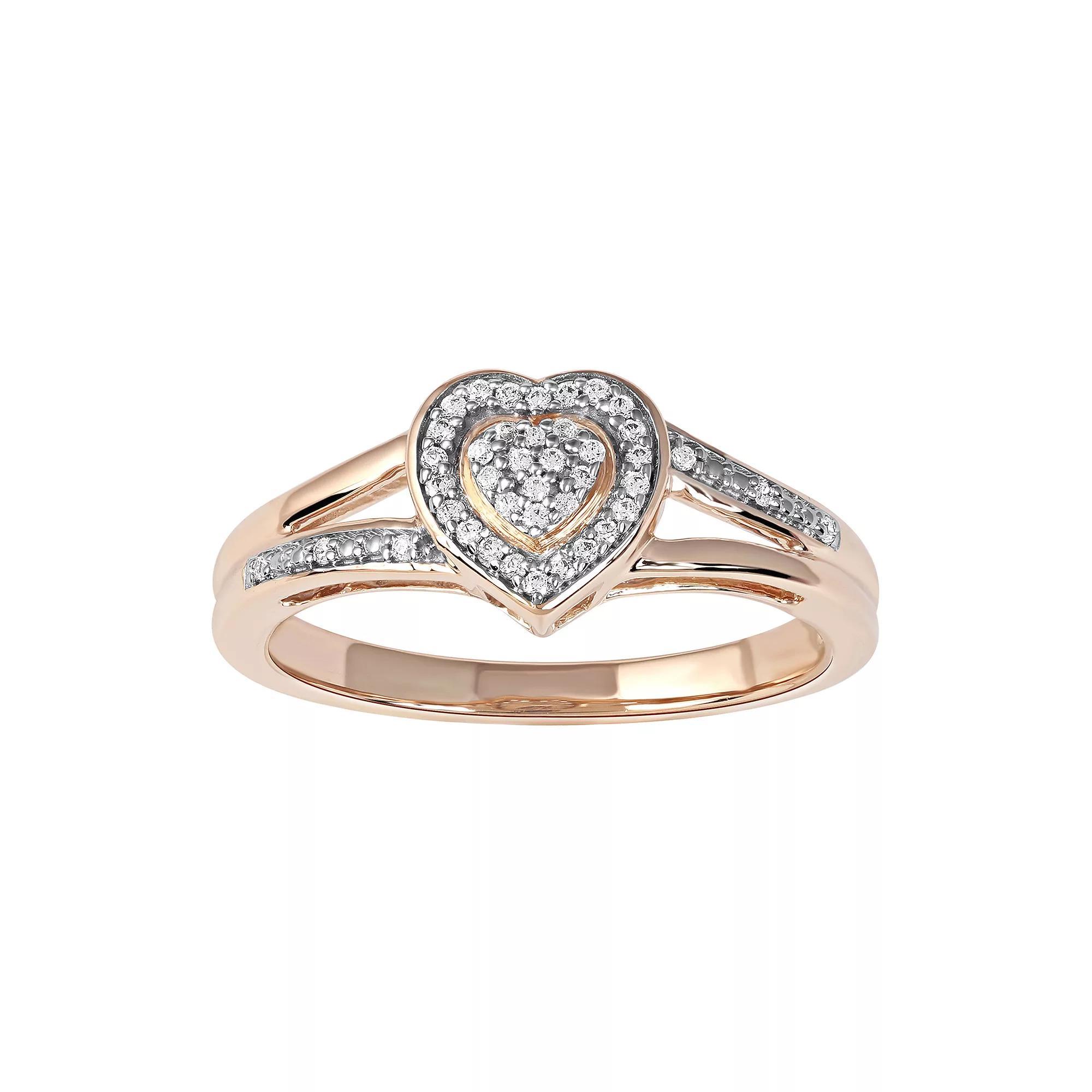 DeCouer Sterling Silver 1/10 Carat T.W. Diamond Heart Promise Ring, Womens Gold Tone Product Image