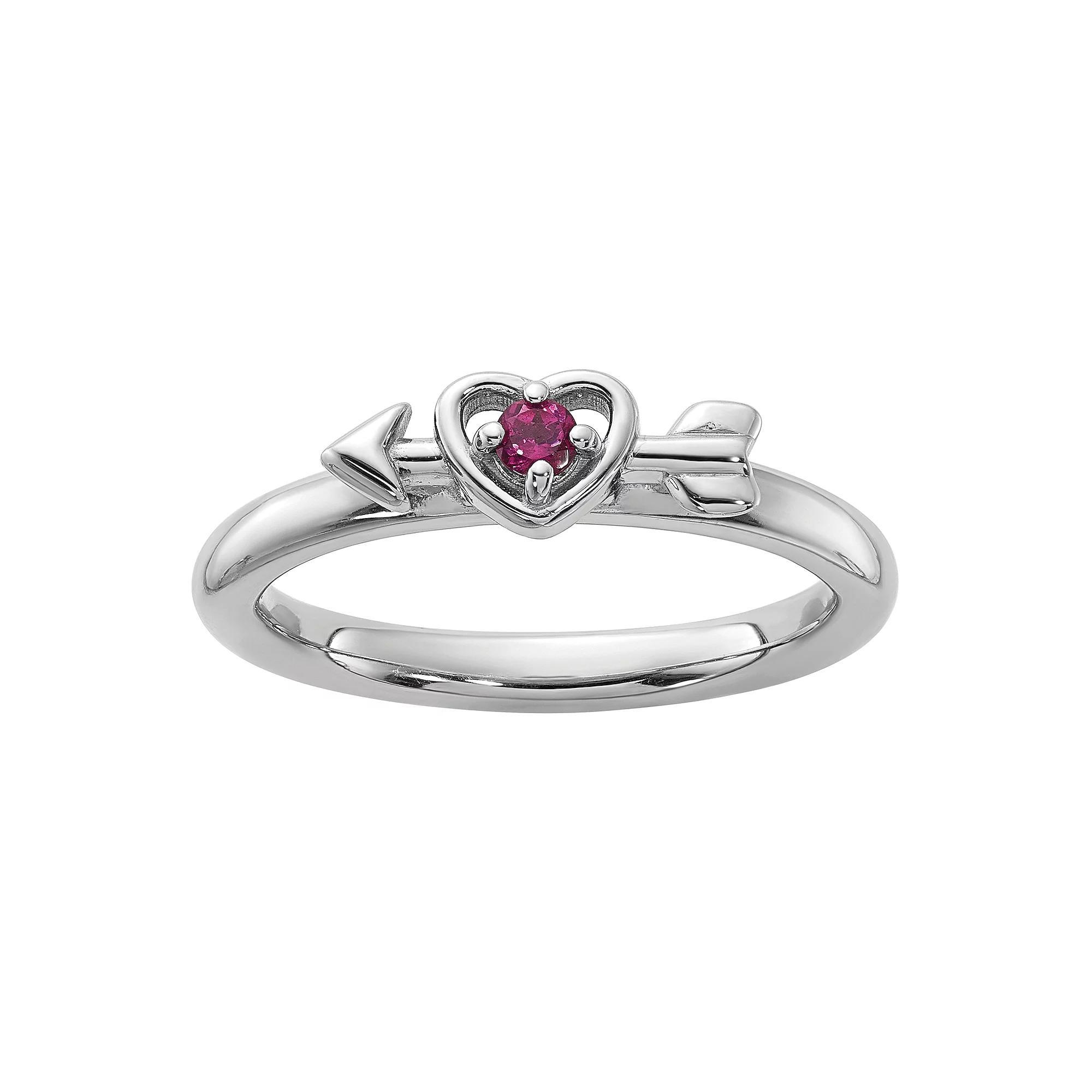Stacks & Stones Sterling Silver Stackable Gemstone Heart with Arrow Ring, Women's, Size: 10, Red Product Image