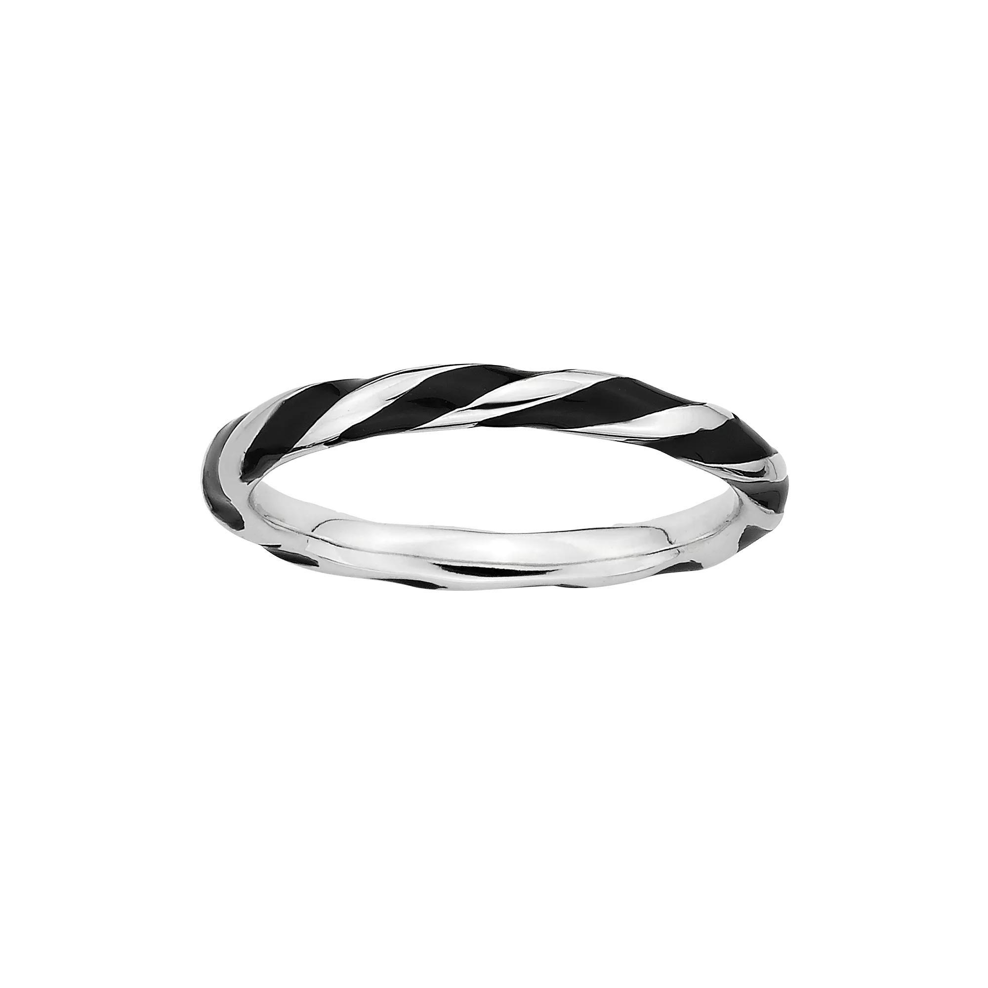 Stacks & Stones Sterling Silver Black Enamel Twist Stack Ring, Women's, Size: 9 Product Image