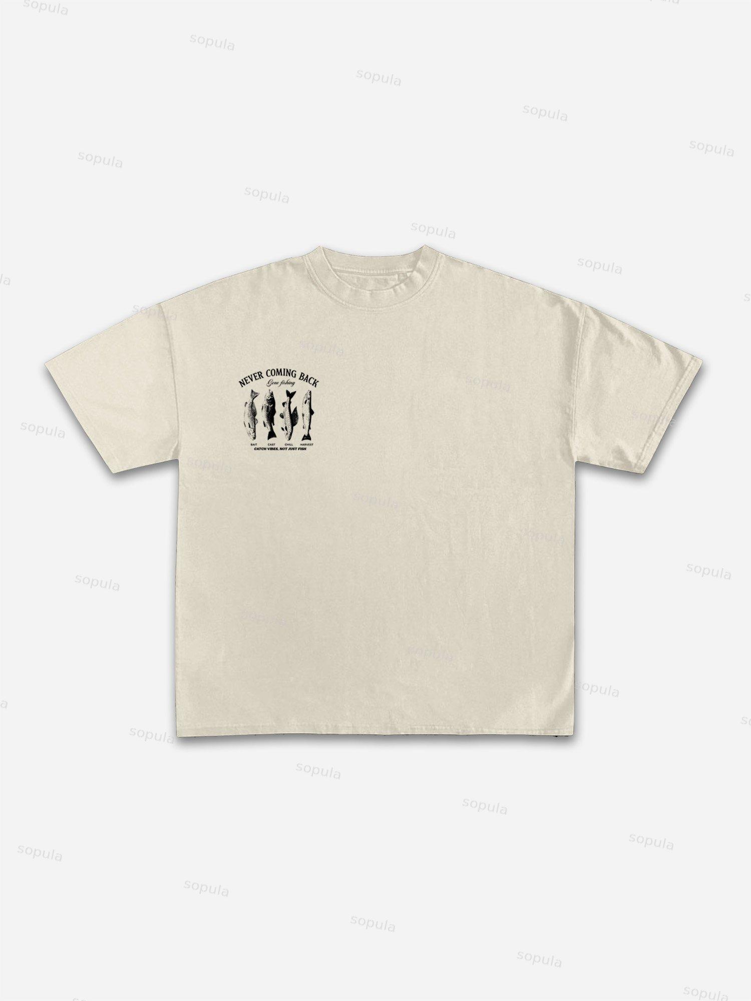 Vacation Wear Guide Vintage Sea Fishing Graphic Cotton T-shirt Product Image
