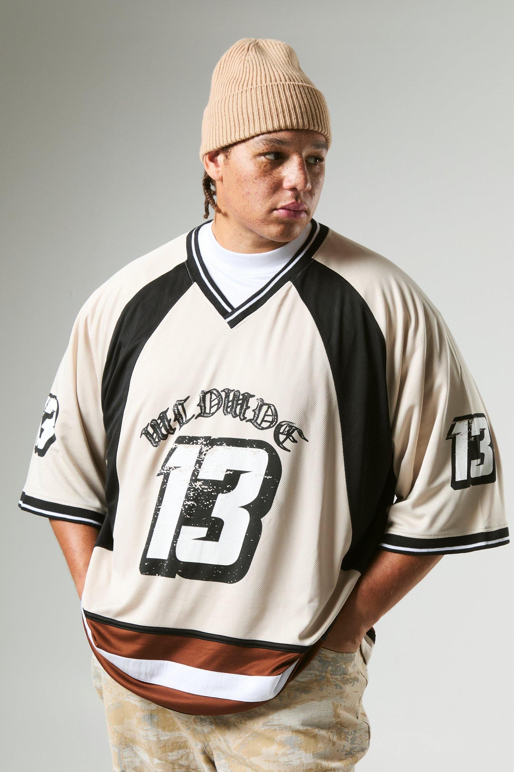 Mens Plus Mesh Varsity Football Shirt - Beige Product Image