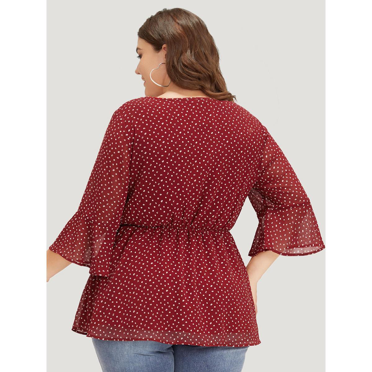 Plus Size Scarlet Leopard Print Frill Trim Shirred Mesh Square Neck Blouse Women Elegant Elbow-length sleeve Square Neck Dailywear Blouses BloomChic 14-16/1X Product Image