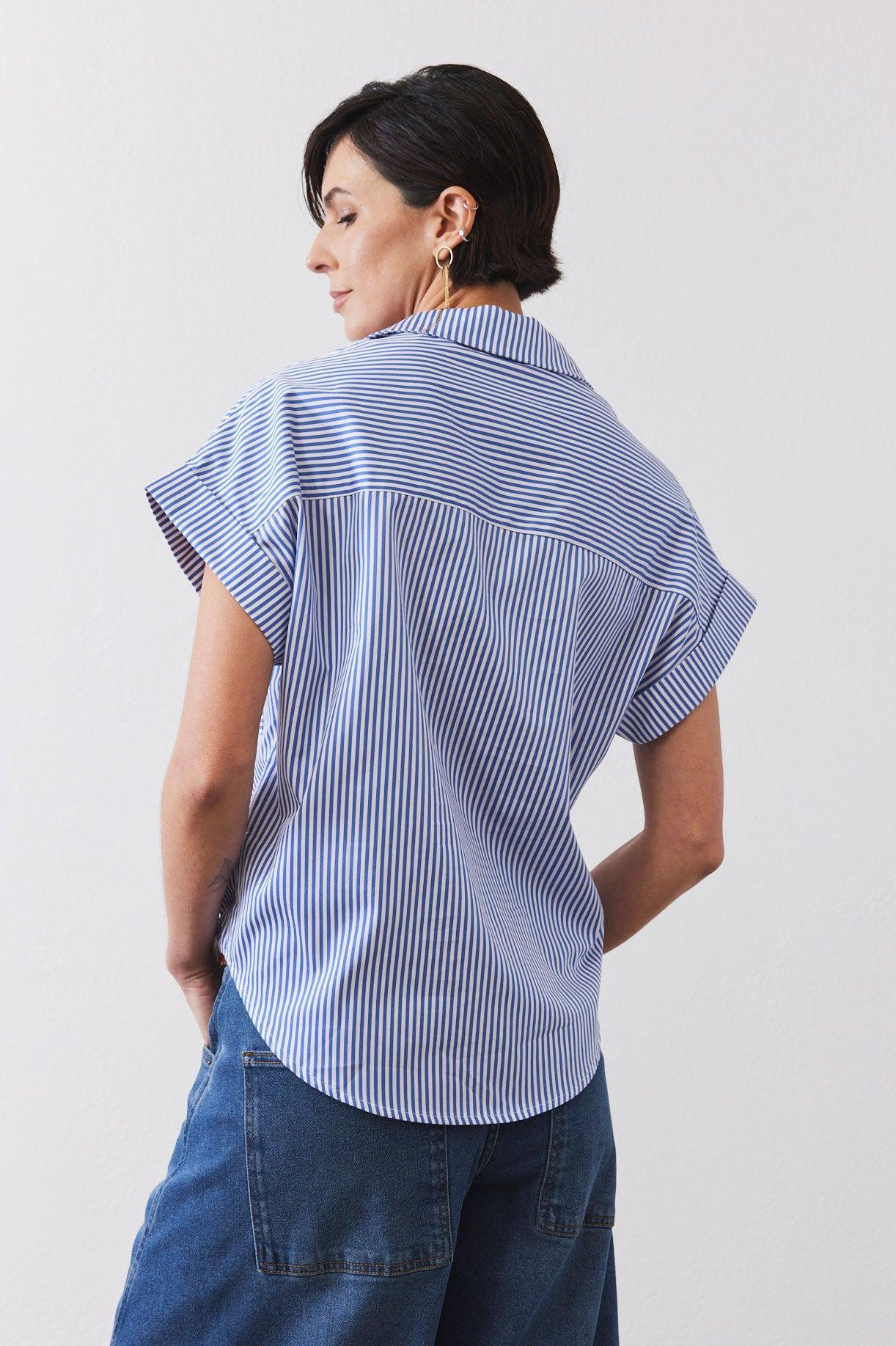 Walk the Line Short Sleeve Poplin Top Product Image