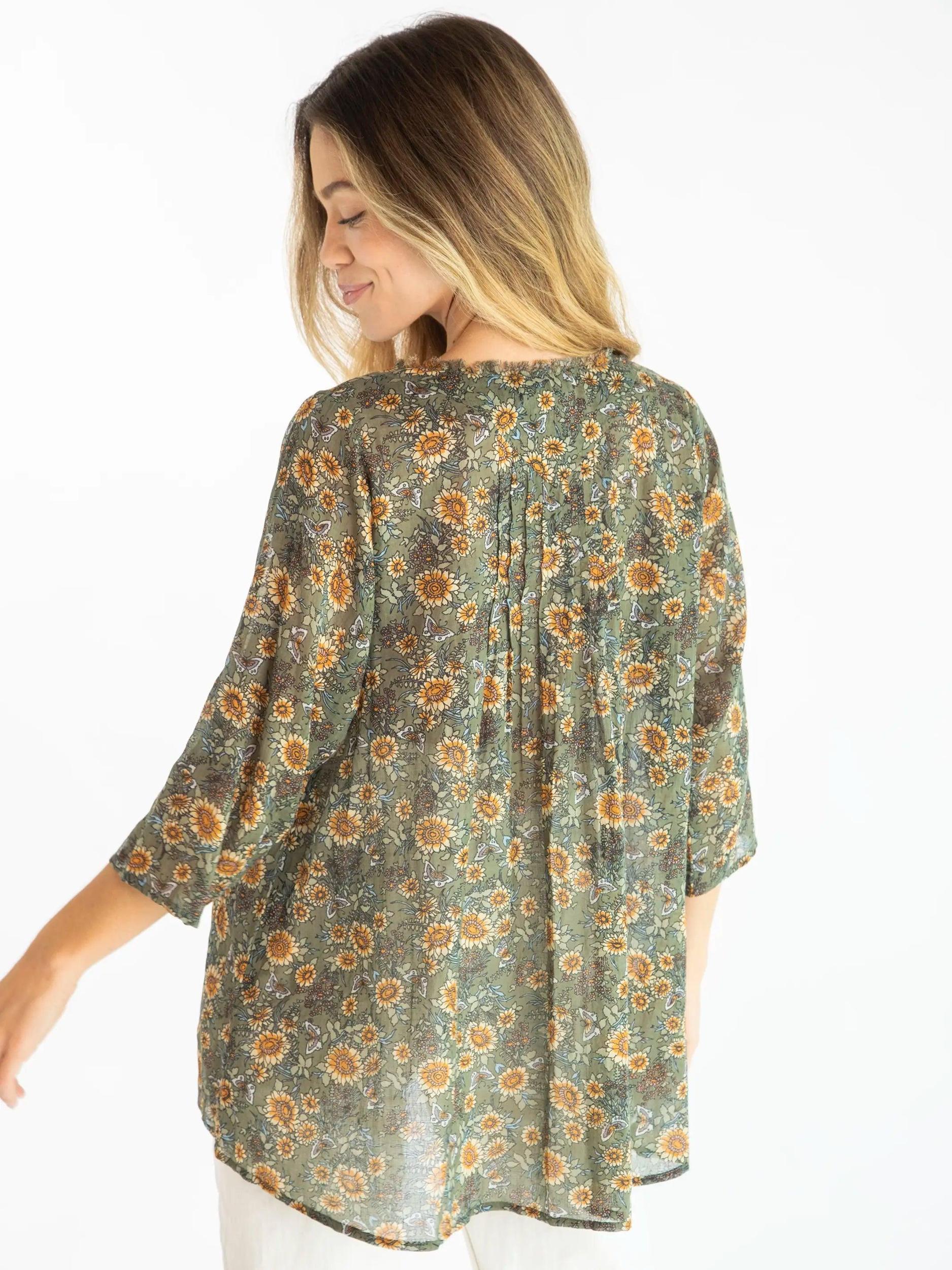 Cotton Tunic-In-A-Bag - Green Sunflower Butterflies Product Image