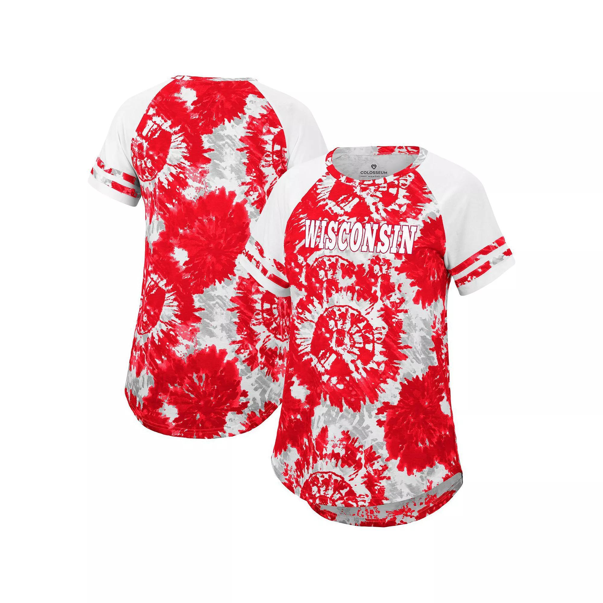 Womens Colosseum /White Wisconsin Badgers Annie Oversized Tie-Dye Raglan T-Shirt Product Image