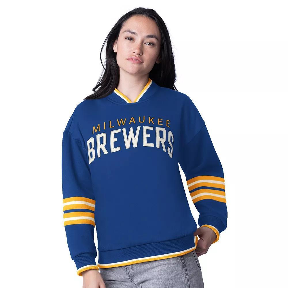Womens Starter Royal Milwaukee Brewers Wild Card Oversized Pullover Sweatshirt Product Image
